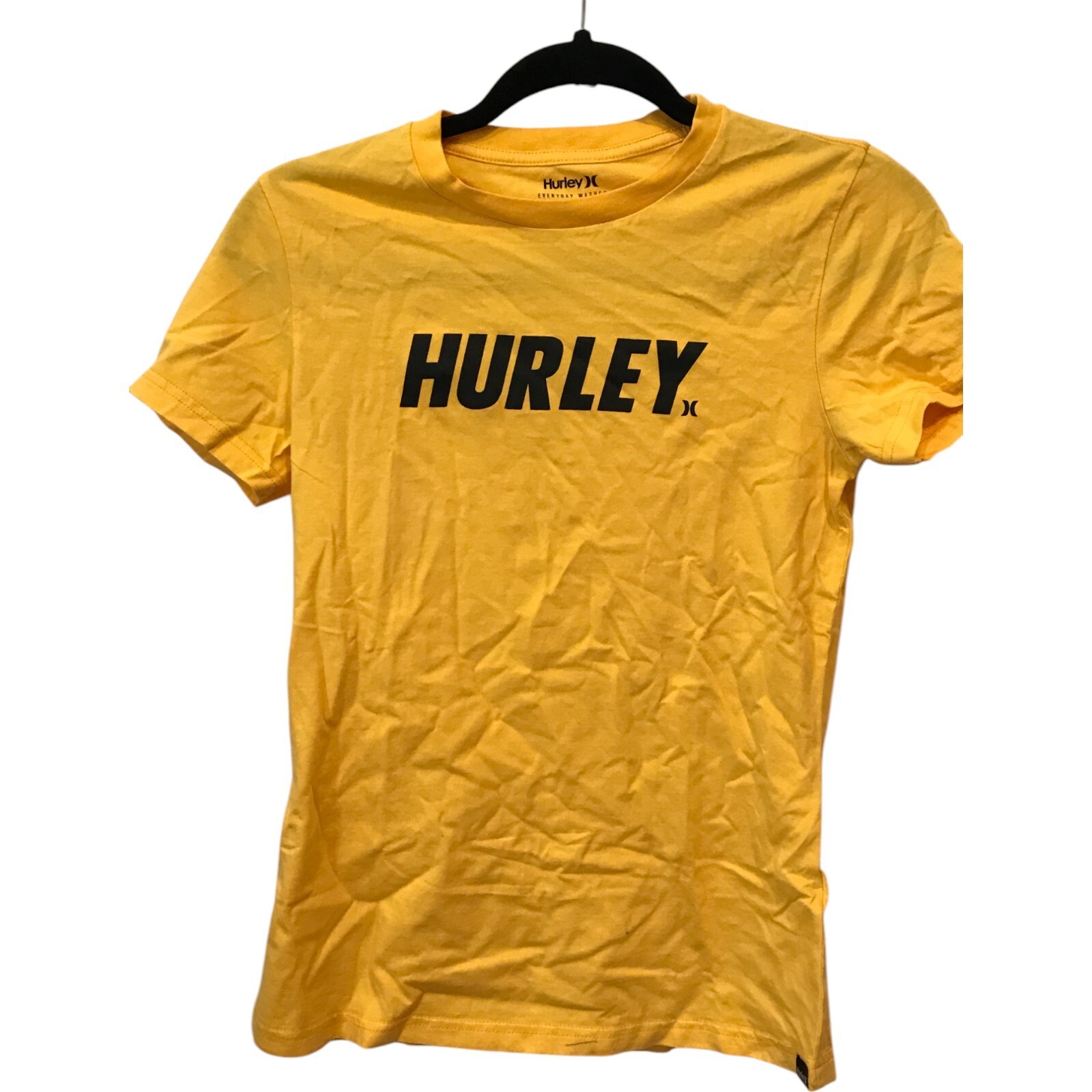 Hurley T-shirt Womens Size Small Yellow Logo Crew Neck 100% Cotton Short Sleeve
