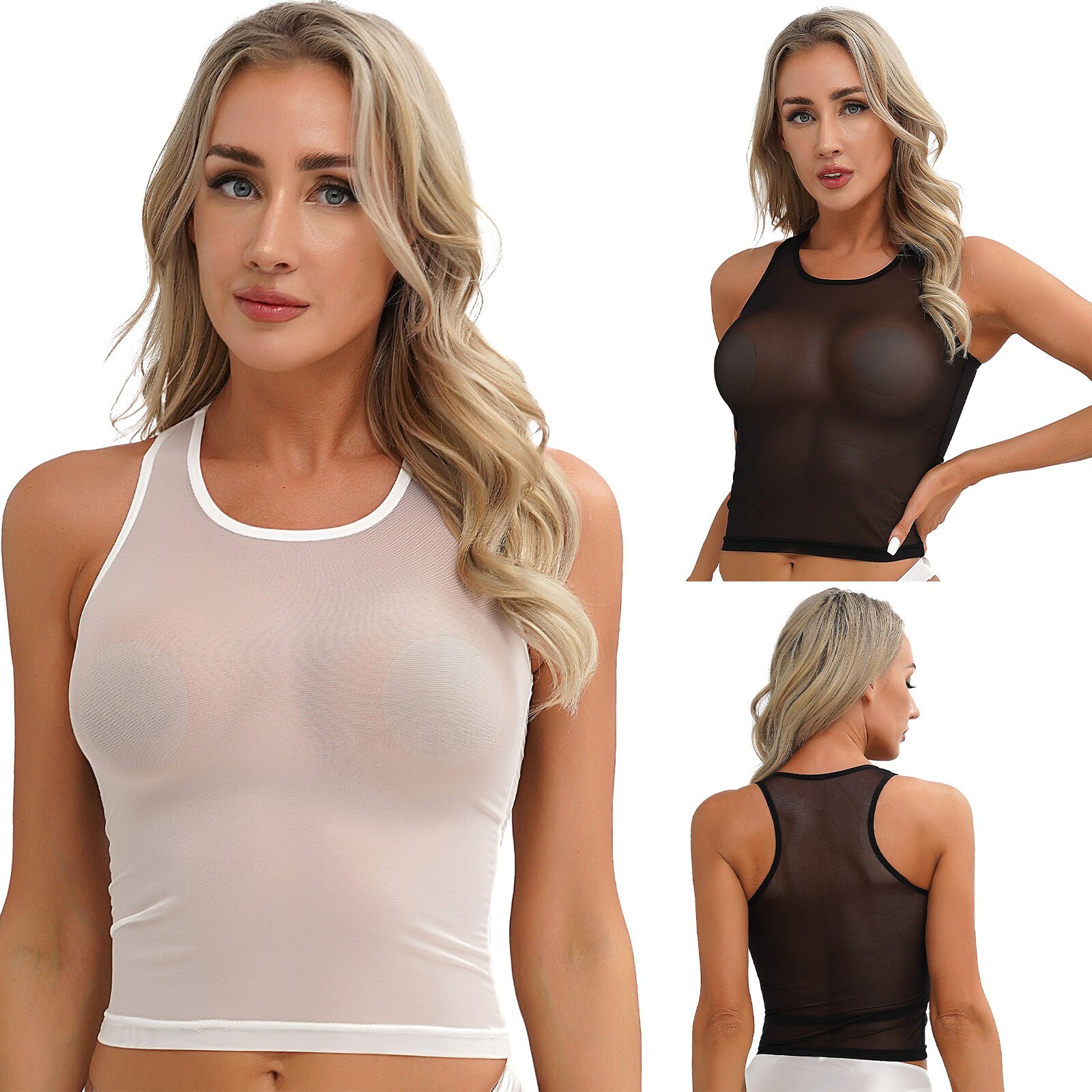 Women’s Sexy See Through Mesh Sheer Tank Crop Top Clubwear Party Tee Lingerie