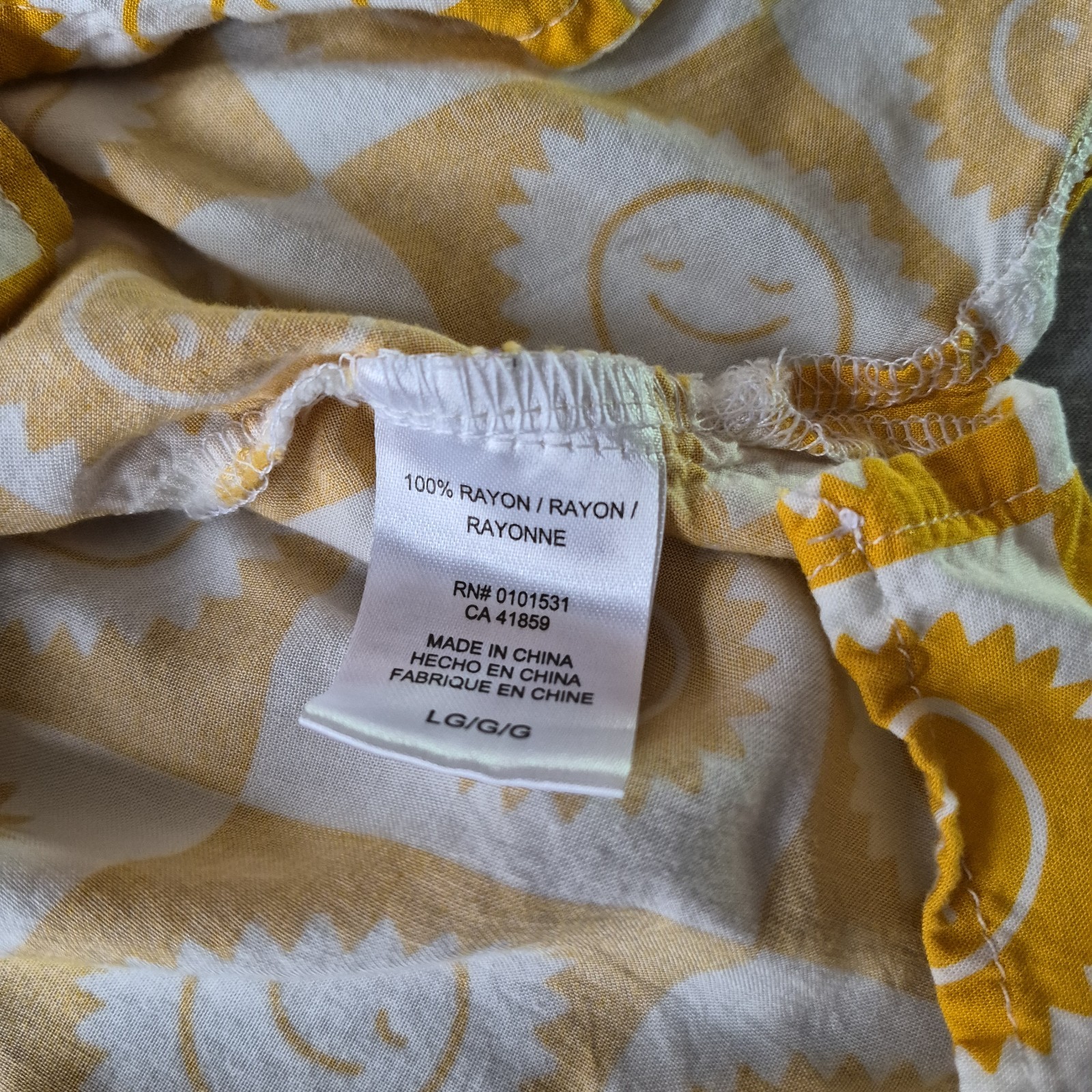 Yellow Sunshine Camp Shirt Womens Size L Happy Smiley Summer