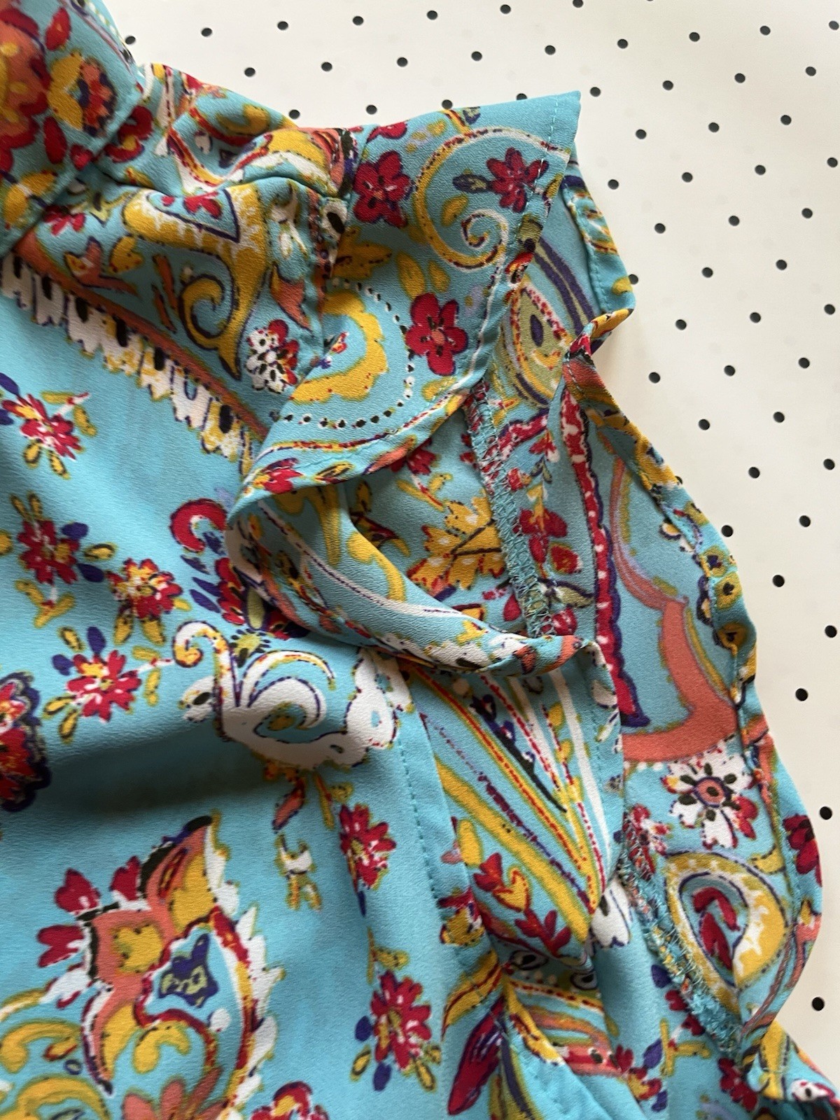 NY & Co Paisley Sleeveless Blouse Aqua Boho Cottagecore Ruffle Shoulder Small