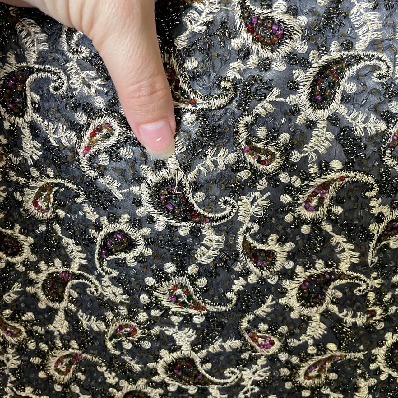Silk Beaded Paisley Blouse Blue Gold Formal Size 14 Romantic Victorian Evening