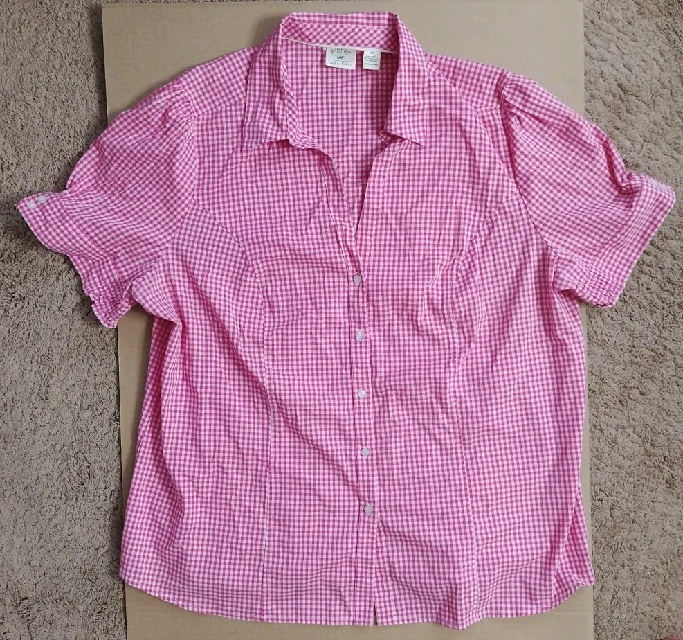 Lee Riders Easy Care 1X Top Button Snap Down 25 Pit 30 Long Stain On Back