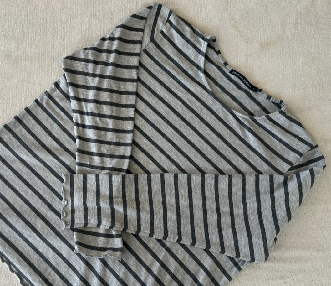 Gudrun Sjödén Long Sleeve Heather Gray with Black Heather Stripes W Size Large