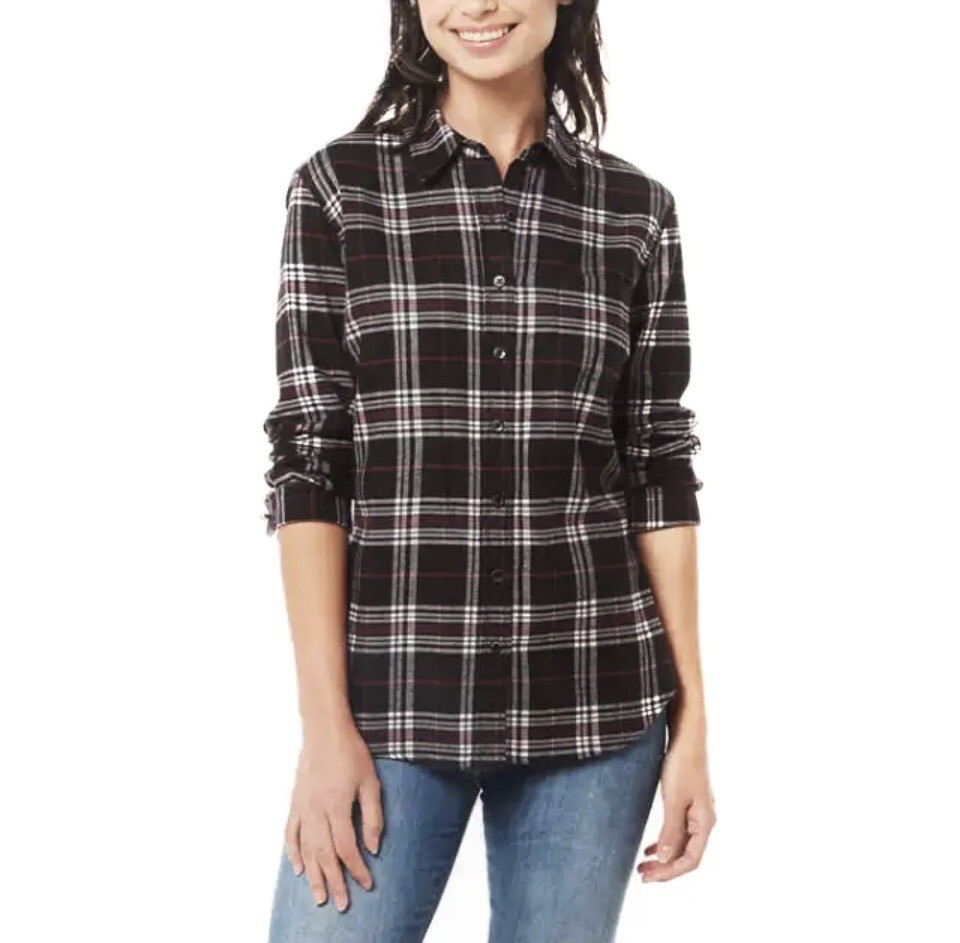 Weatherproof Vintage Women’s Flannel Shirt. Black, Medium, Button-Down, Stretch.