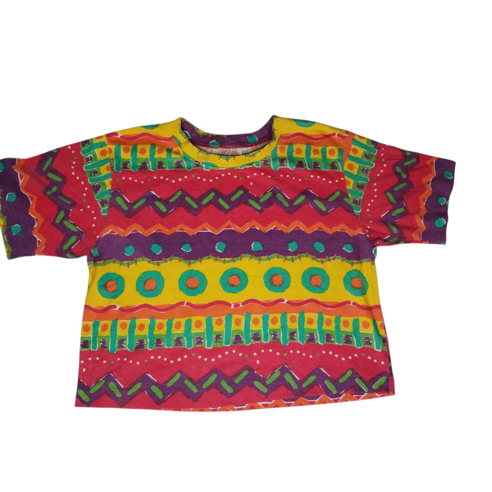 Vintage 90s Womens Cropped T Shirt Abstract Wearable Art Funky Retro Hip Hop Med