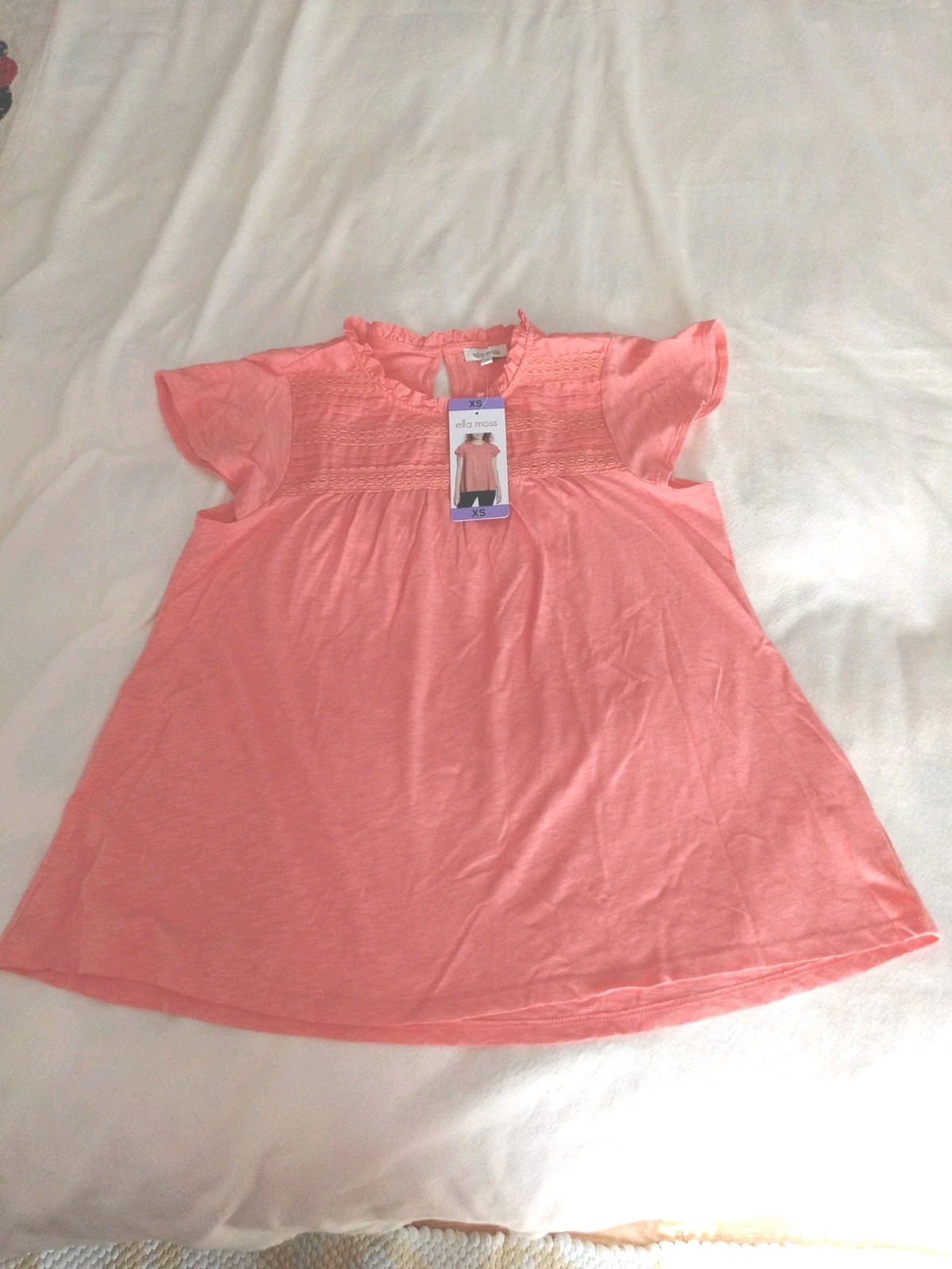 NWT Ella Moss Ruffled Neck Flutter Cap Sleeve 100% Cotton Blouse XS