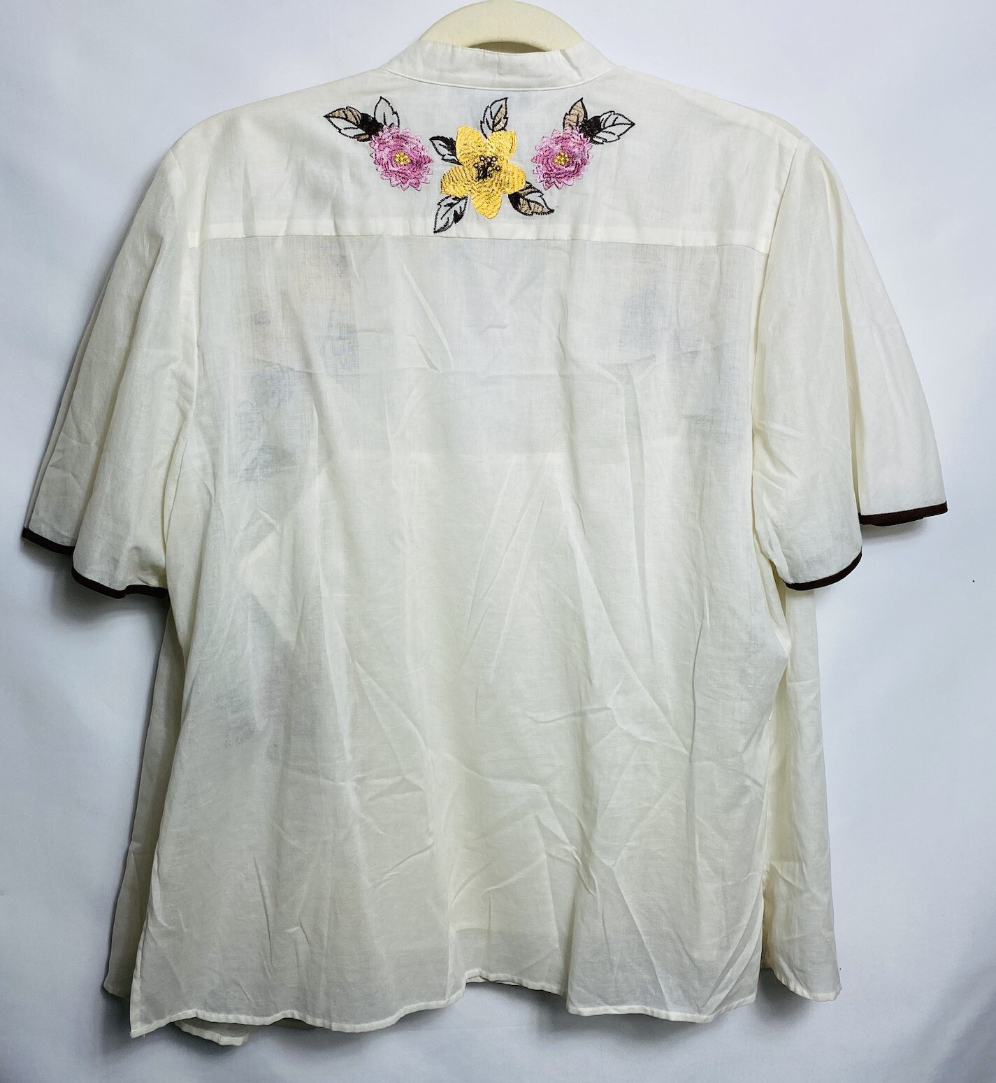 Vintage Embroidered Flowers Women’s Blouse and Tank 2 Pc Size 16 Ivory