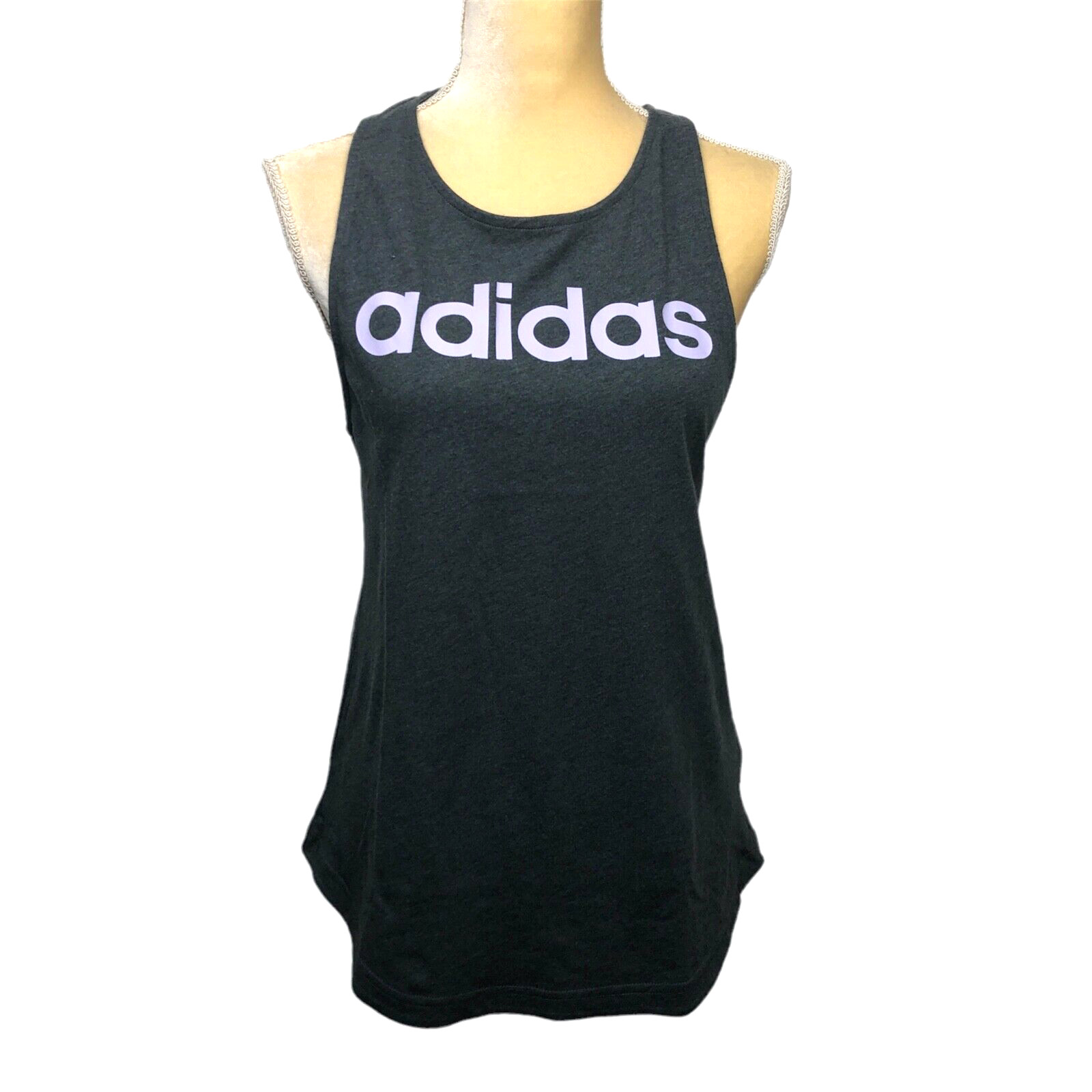 Adidas Women’s Linear Logo Relaxed Racerback Tank Top Dark Heather Grey Size S