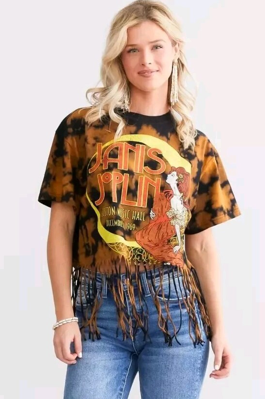 Janis Joplin Womens Medium Tie Dye Fringe Shirt Band Festival M 1969 Boston