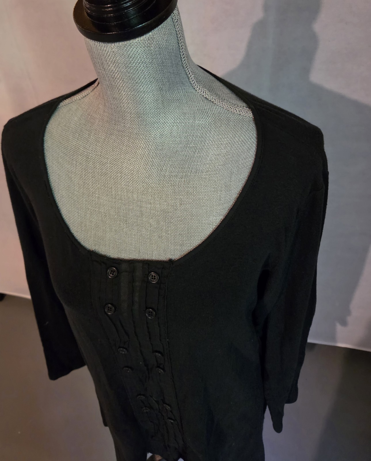TRANSIT PAR-SUCH Italy Black Cotton Cashmere Top Tunic Size 4 Lagenlook
