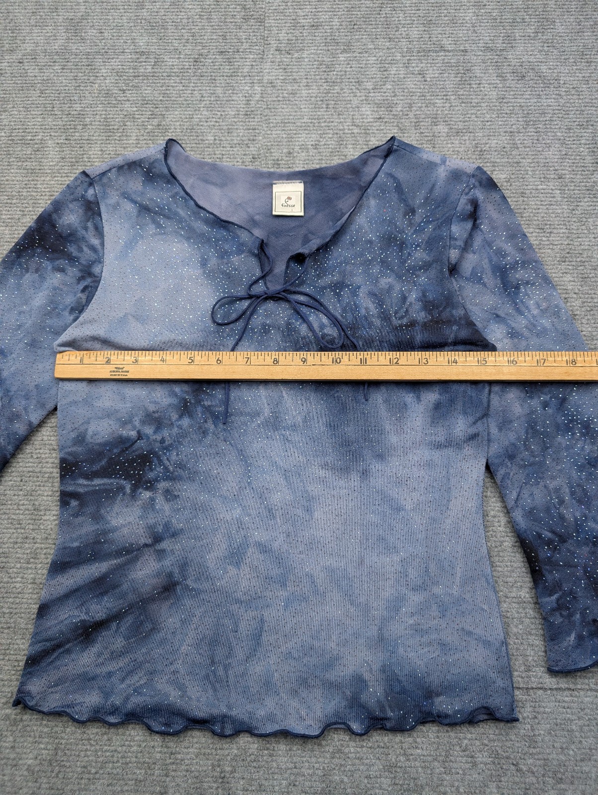 Vintage Blouse Womens Medium 90s Blue Tie Dye Sparkle Whimsigoth Y2K Fairy Top