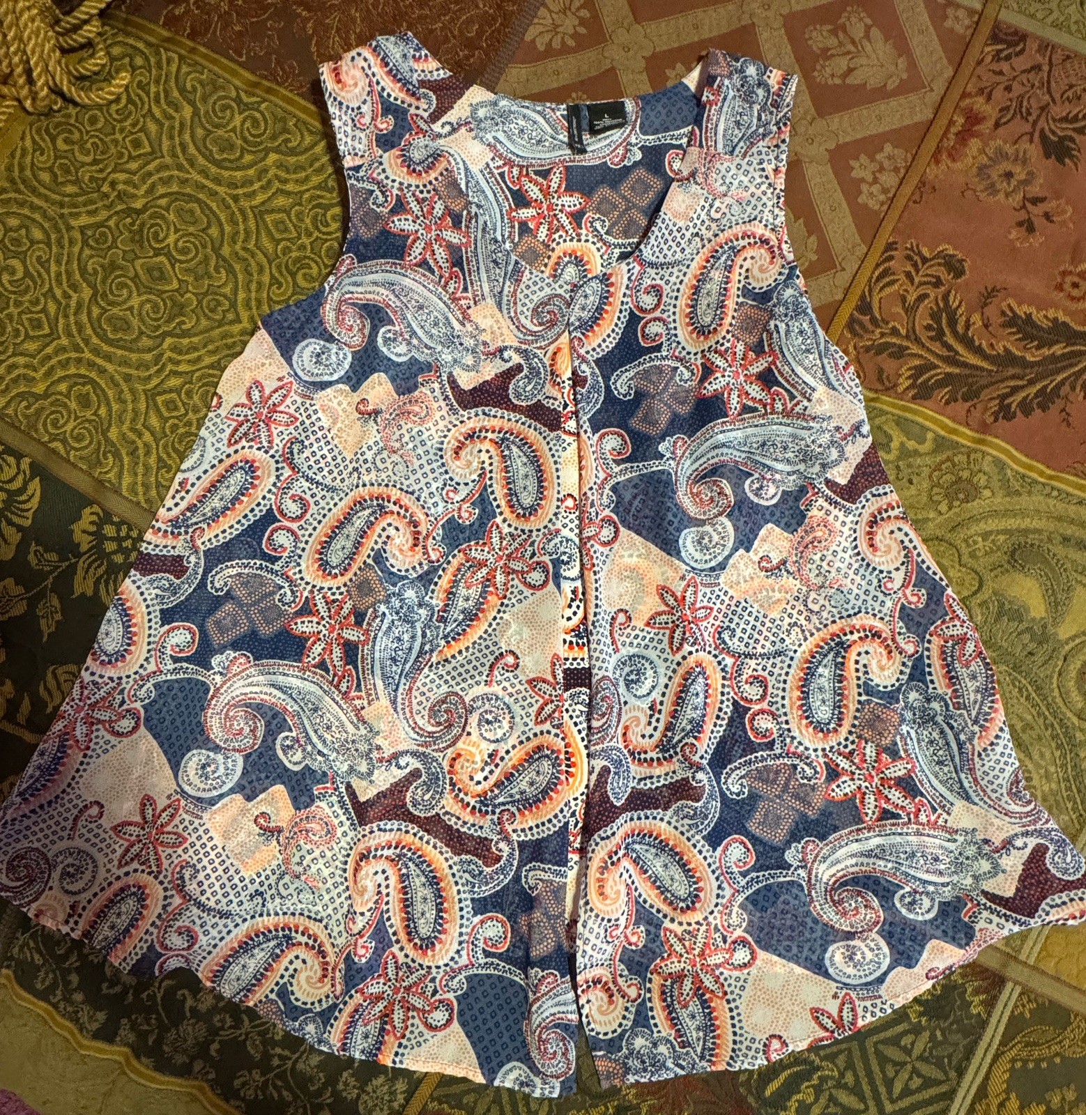 New Directions Blouse Woman’s Bandana Canyon Sleeveless Paisley Layered Large