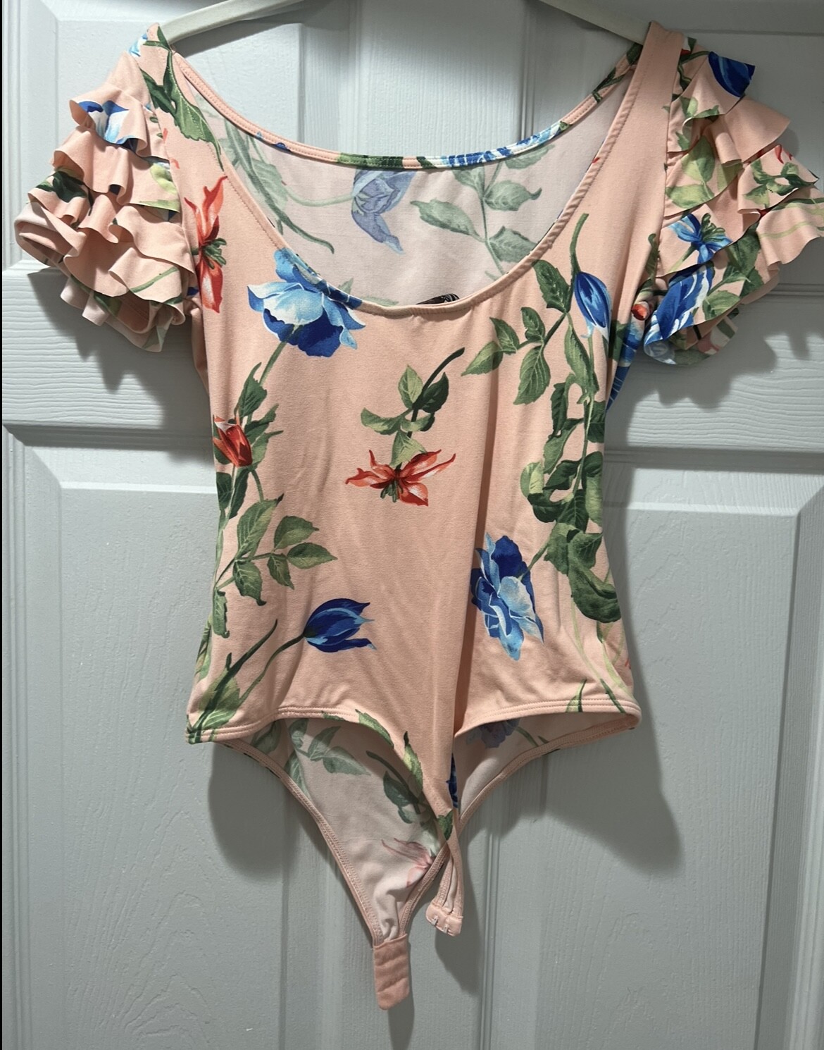 Ragged Womens Bodysuit top Size S Stretch Colombian Brand Baby Pink Floral