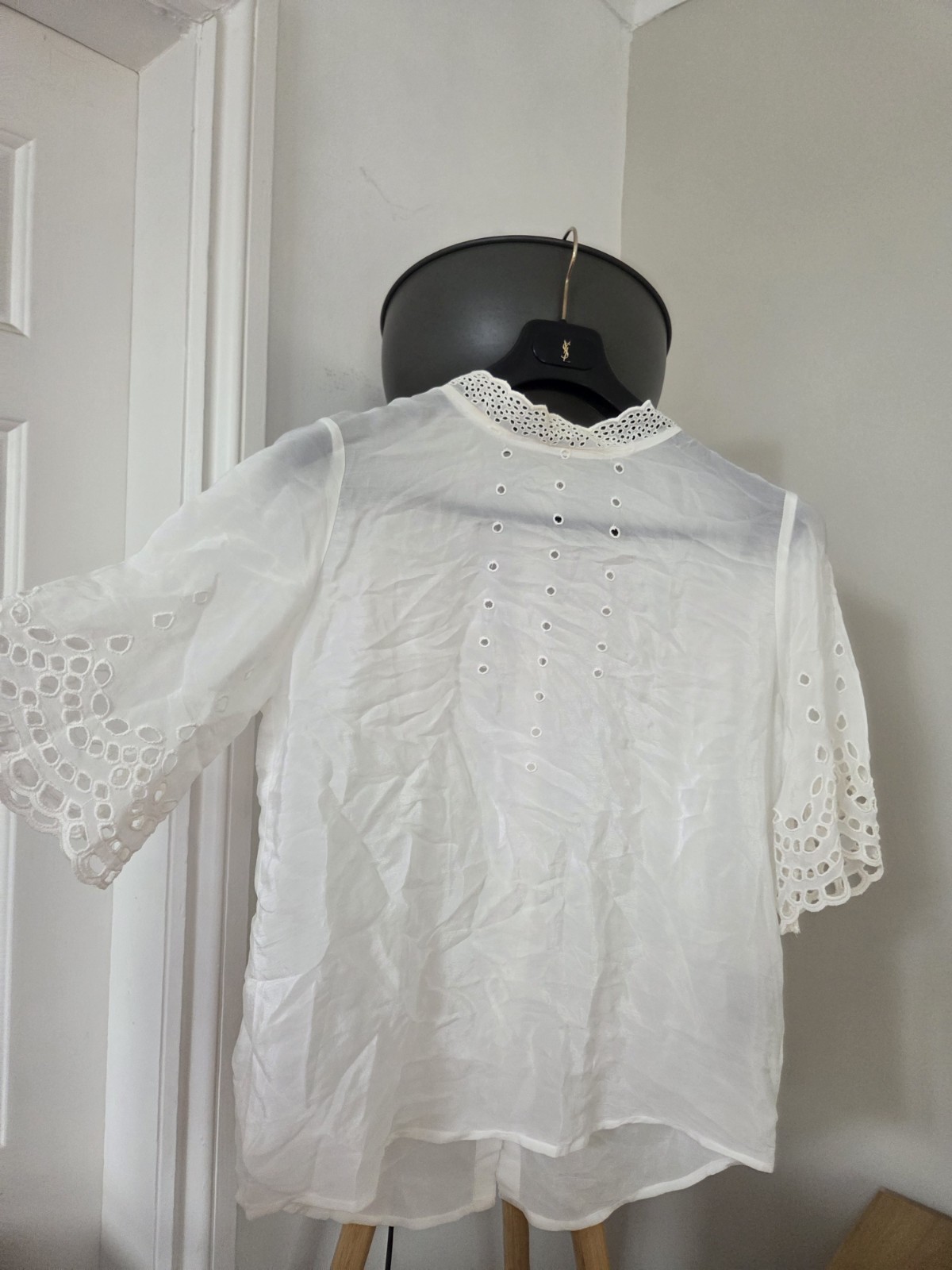 Stella Nova Ecru Lace Broderie Cut Out Blouse Small UK 8 EU 36 Scandi Summer
