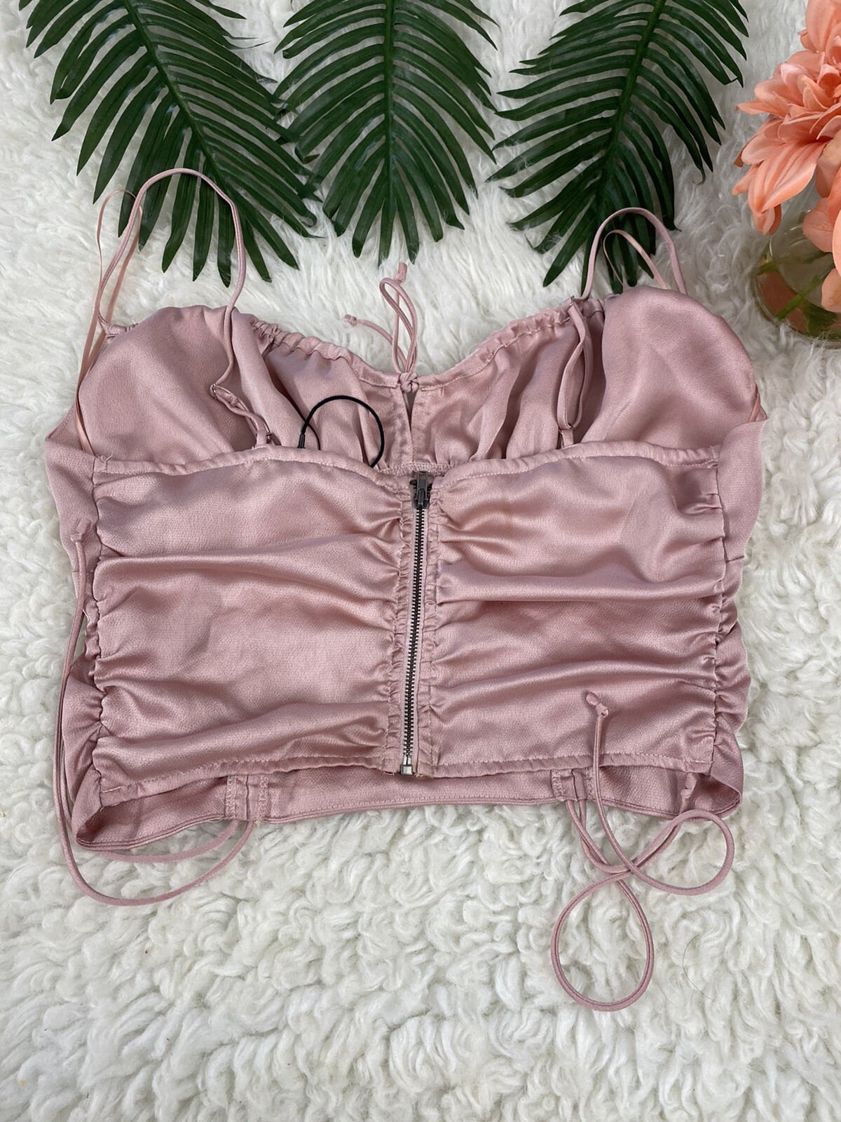 Cotton Candy LA Women Silky Sz M Pink Adjustable Thin Strap Crop Top Zipper Back
