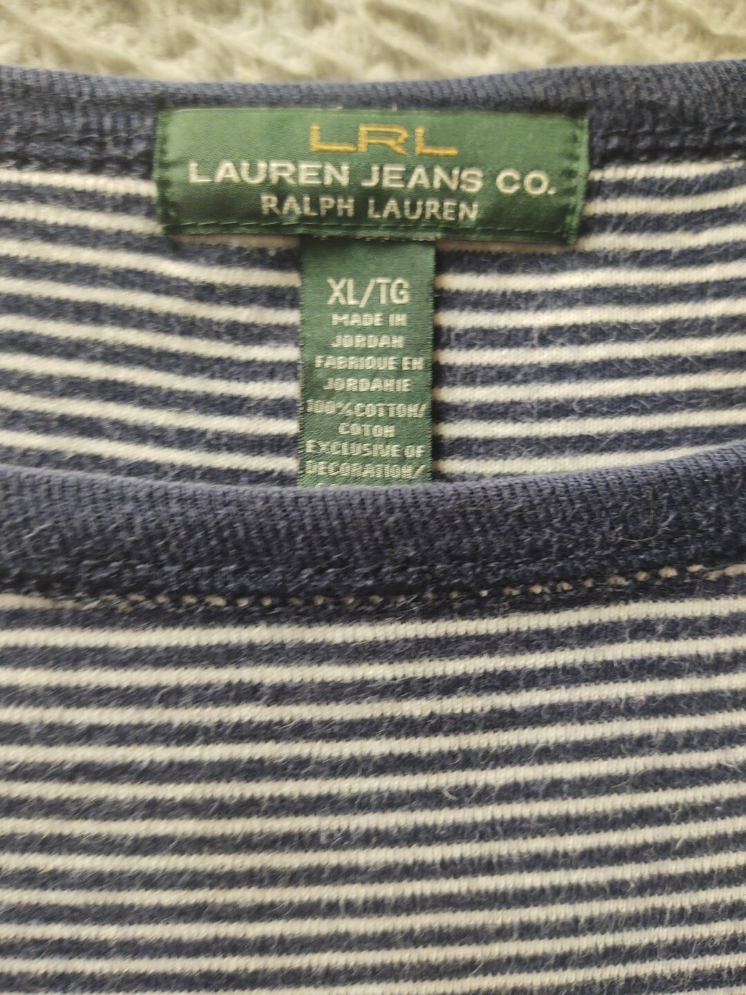 LRL Lauren Jeans Co Womens Shirt XL Blue White Stripe Nautical Blouse Top 1115