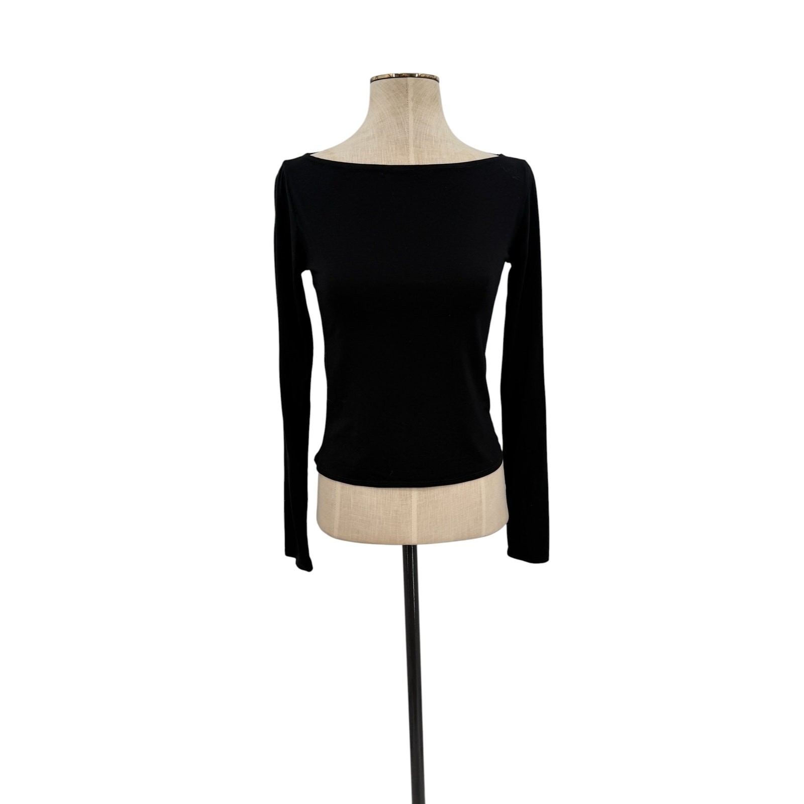 Reformation Boatneck Long Sleeve Fitted Top Black Tencel Blend Size Small