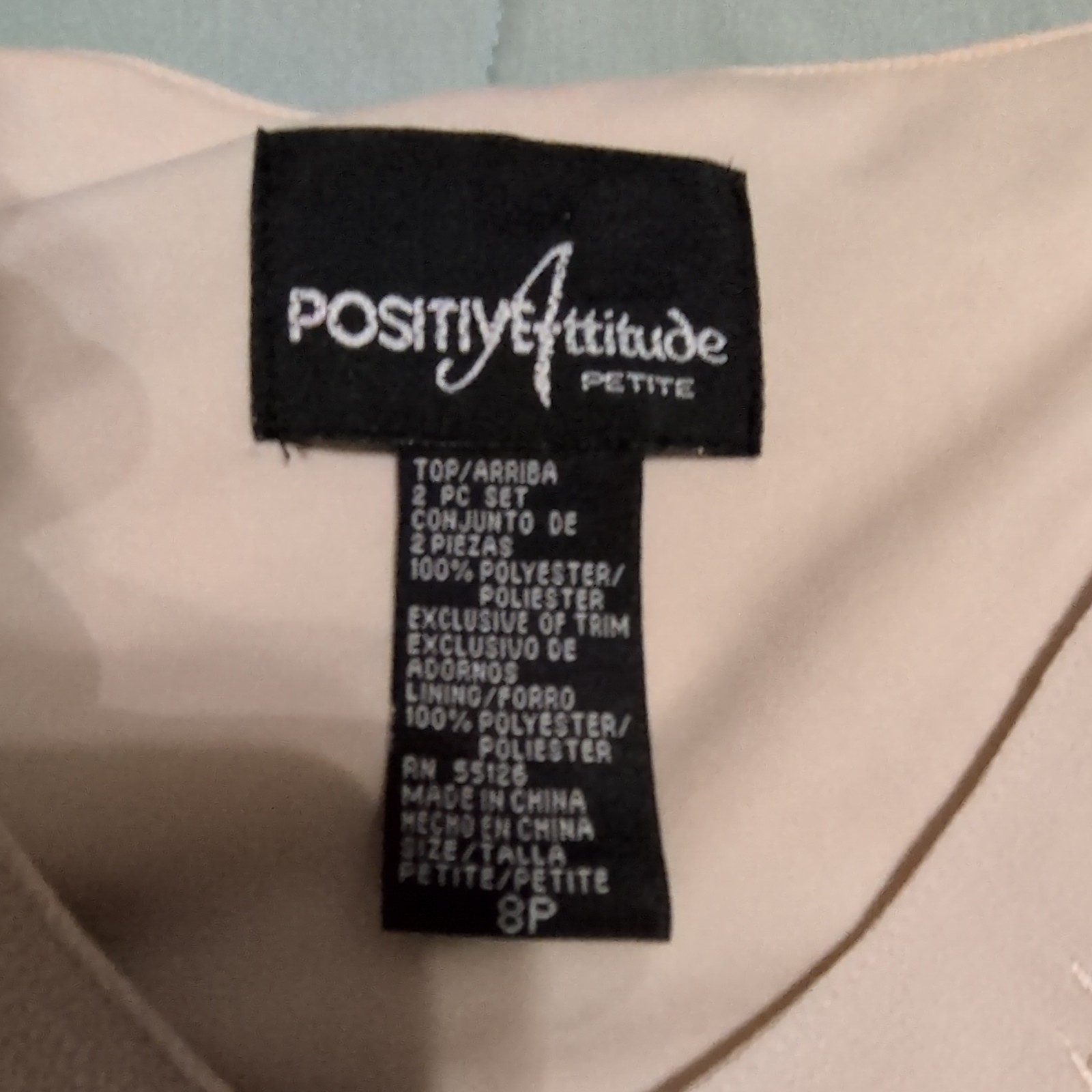 Positive Attitude Petite Beige Dressy Top With Satin Trim & 3D Floral Accents