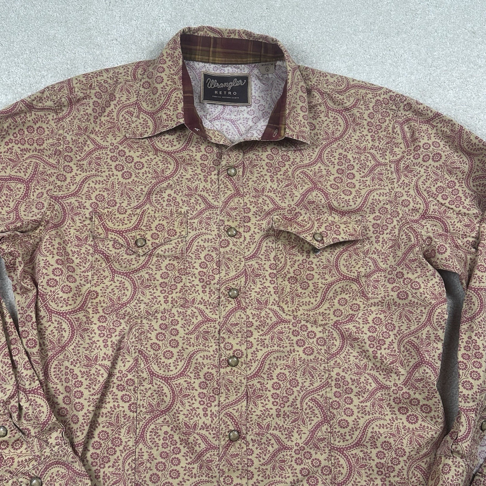 Wrangler Retro Pearl Snap Womens Large Brown Paisley