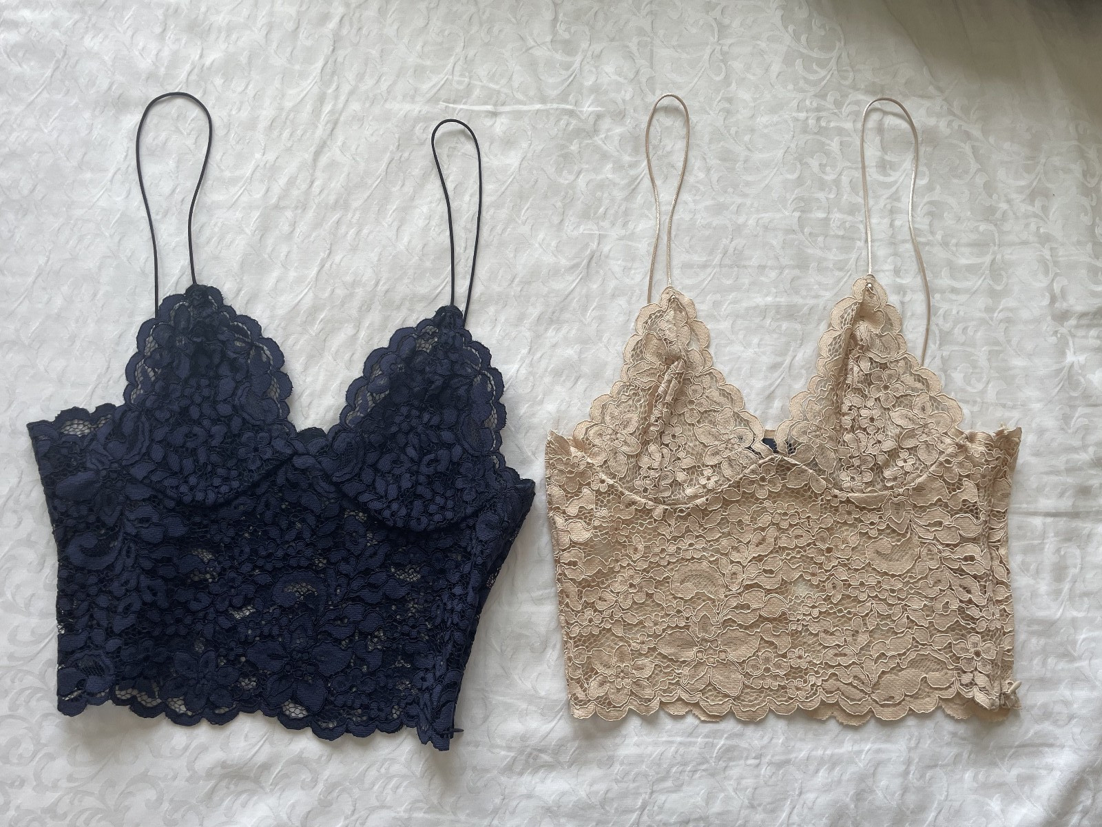 Zara Guipure lace cropped camisoles set of two: in light nude and navy size S