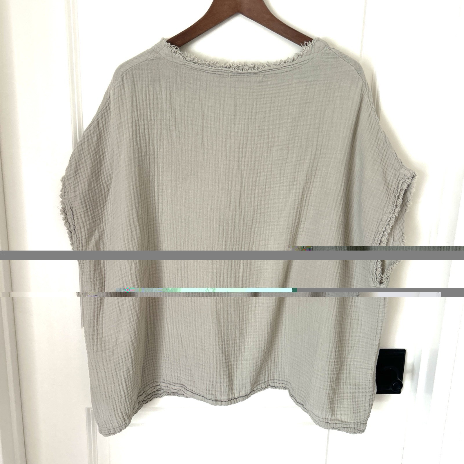 Black Crane Double Gauze 100% Cotton Square Boxy S/S Top Lagenlook OS Color:Sand
