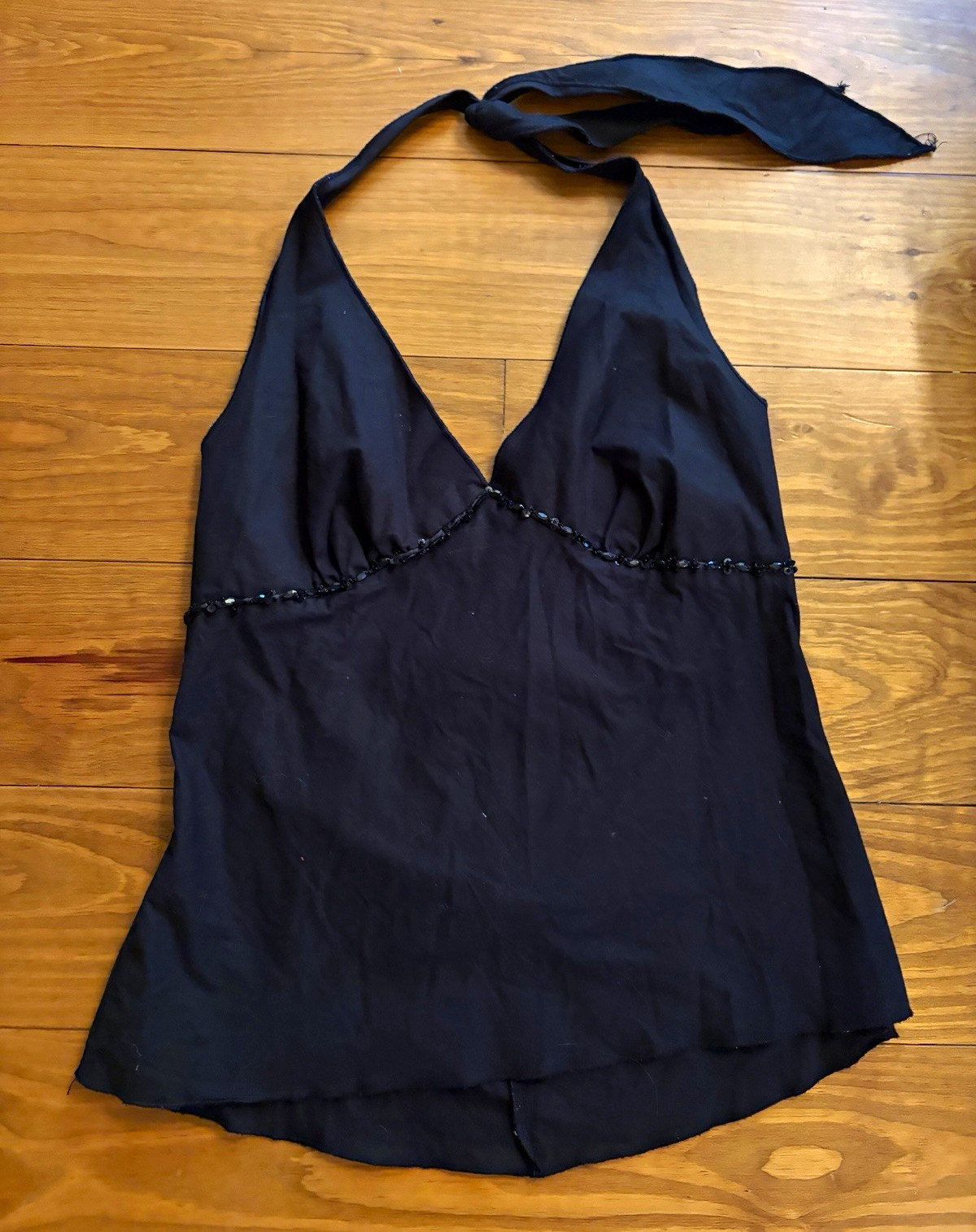 Vintage Y2K Black Halter Tie Top Women’s Size L Beading