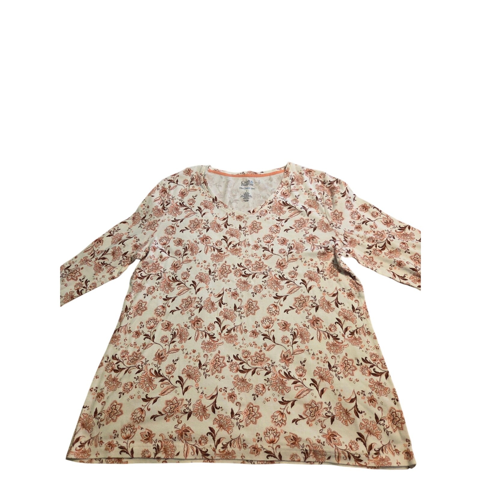 Croft and Barrow Womens Long Sleeve Floral Shirt Size Large Leaf Pattern