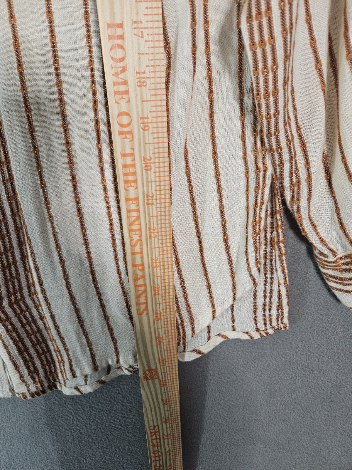 En Creme Boho Womens Small Oversized Button Up Shirt Textured Brown Cream Stripe