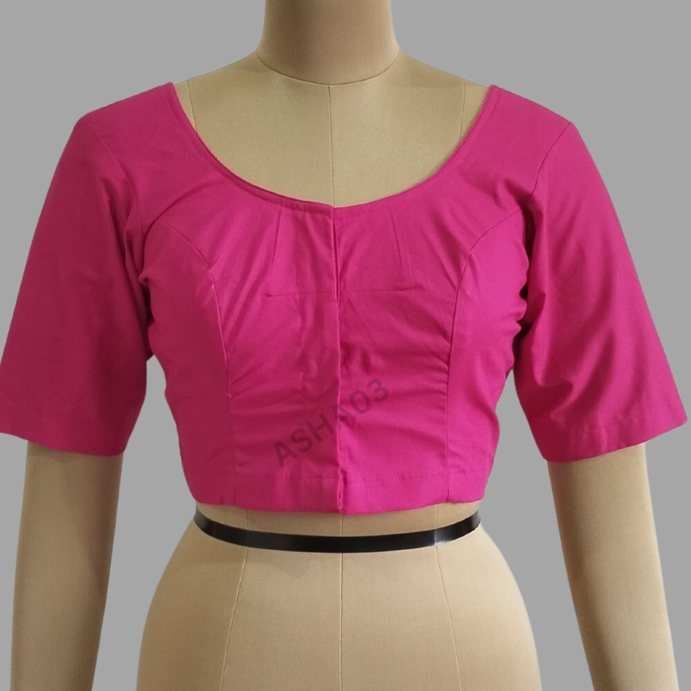 Women’s Cotton Solid Round Neck Front Open Blouse