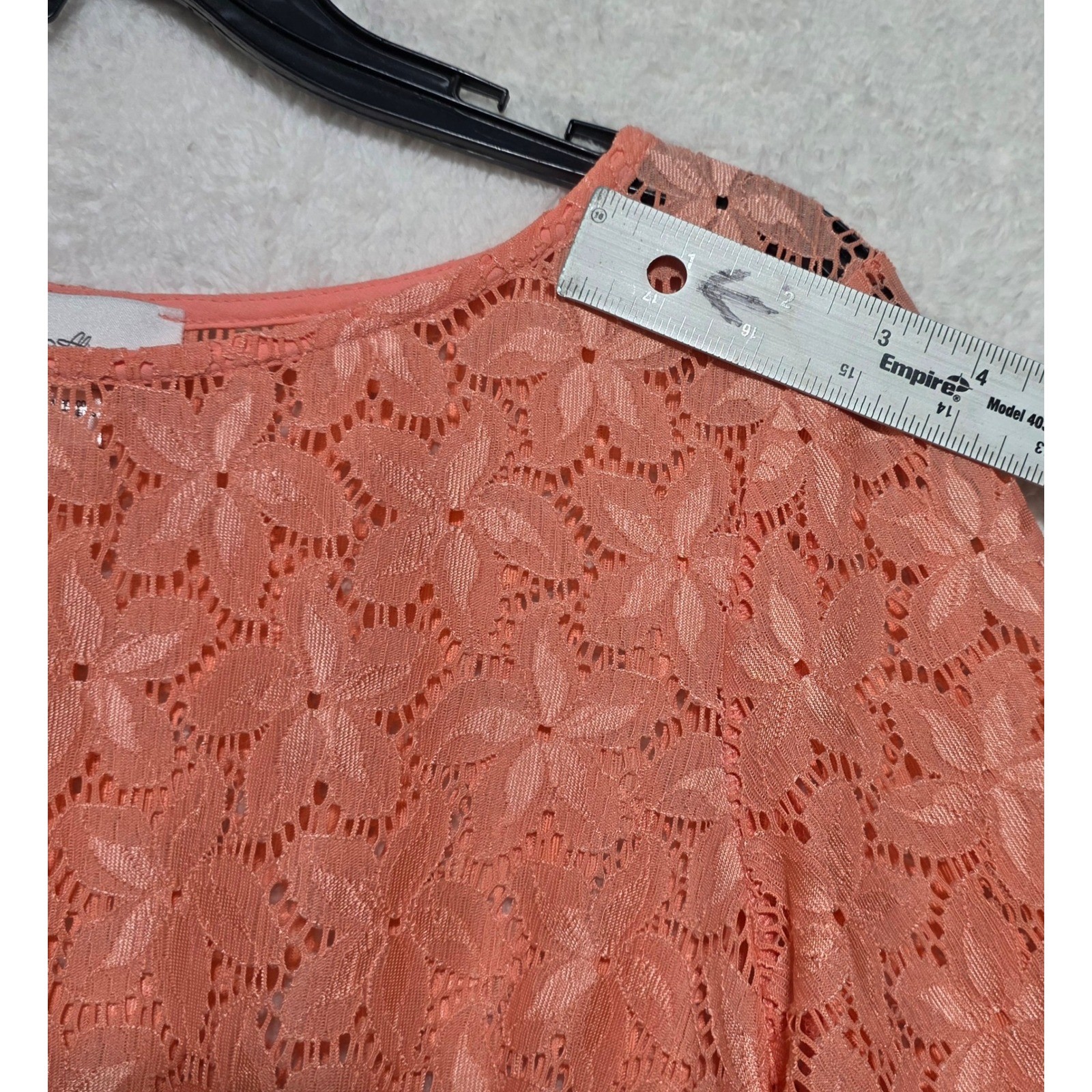 Jaclyn Smith Coral Floral Lace Blouse Ruffle Bell Sleeve Top Small S/C Peach