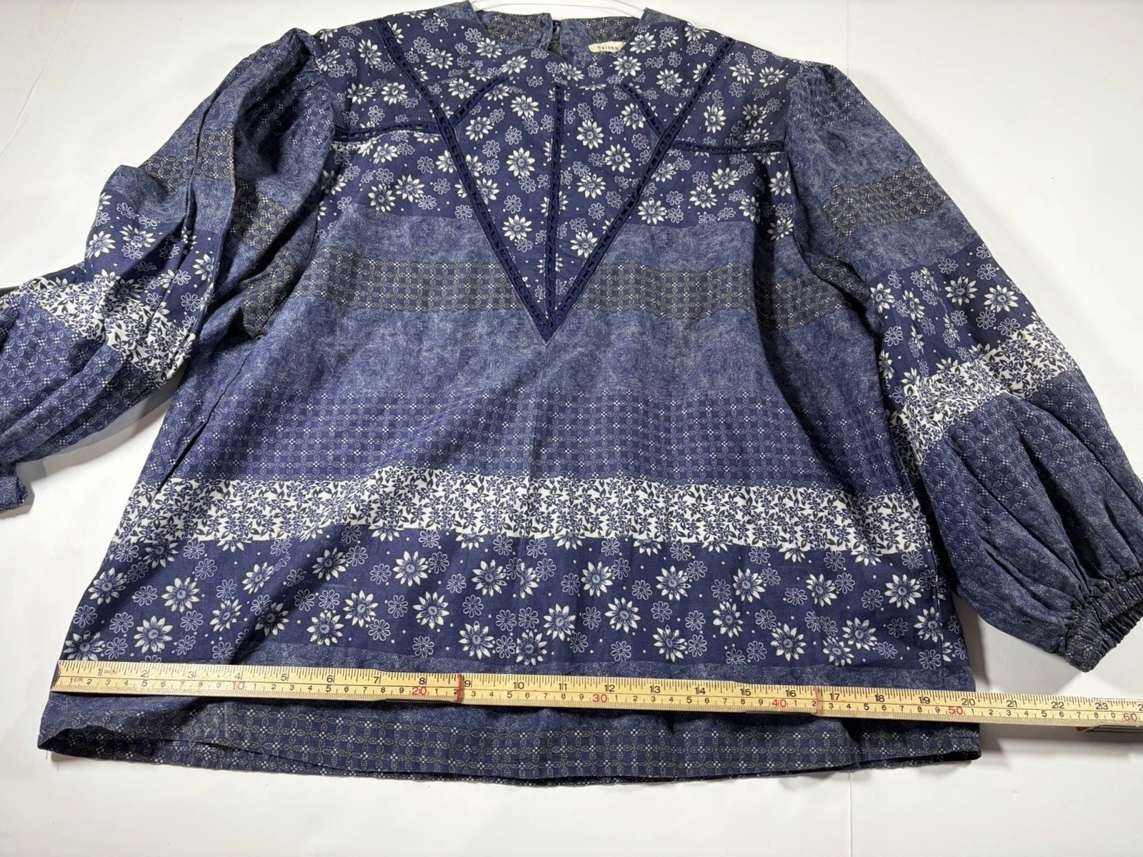 Anthropologie Saison-De-La-Fleur Eryn Blouse Blue Floral Medium