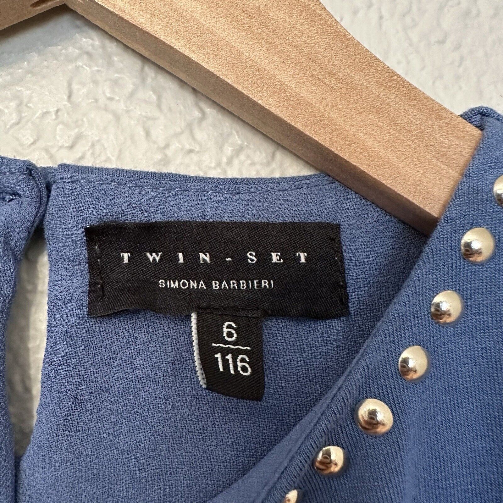 My TwinSet Simona Barbieri Blue Top Sheer Studded Blouse Shirt Size XS 6/116 EUC