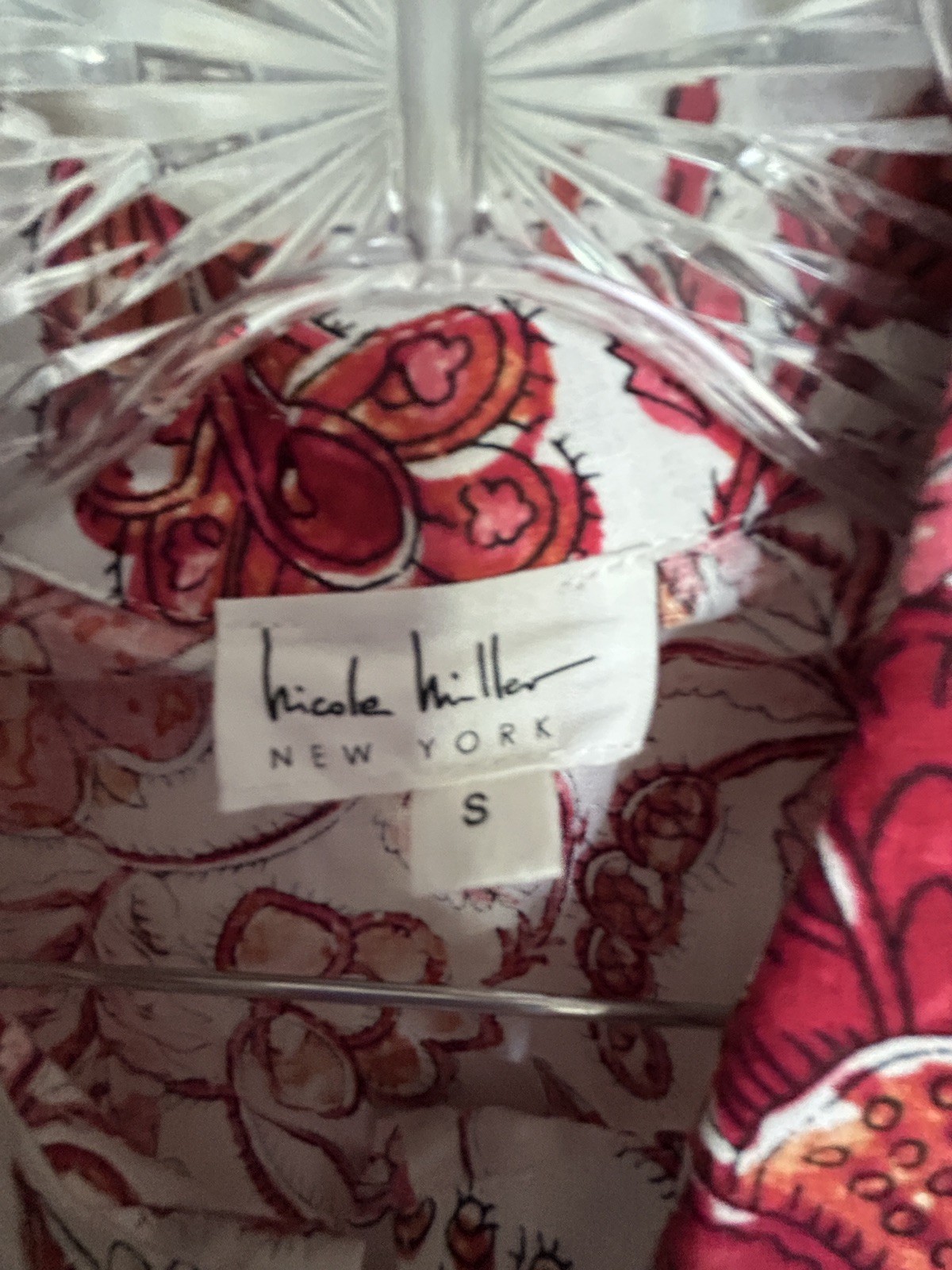 Nicole Miller Womens Small Blouse Tank Top Pink White Linen Button Sleeveless