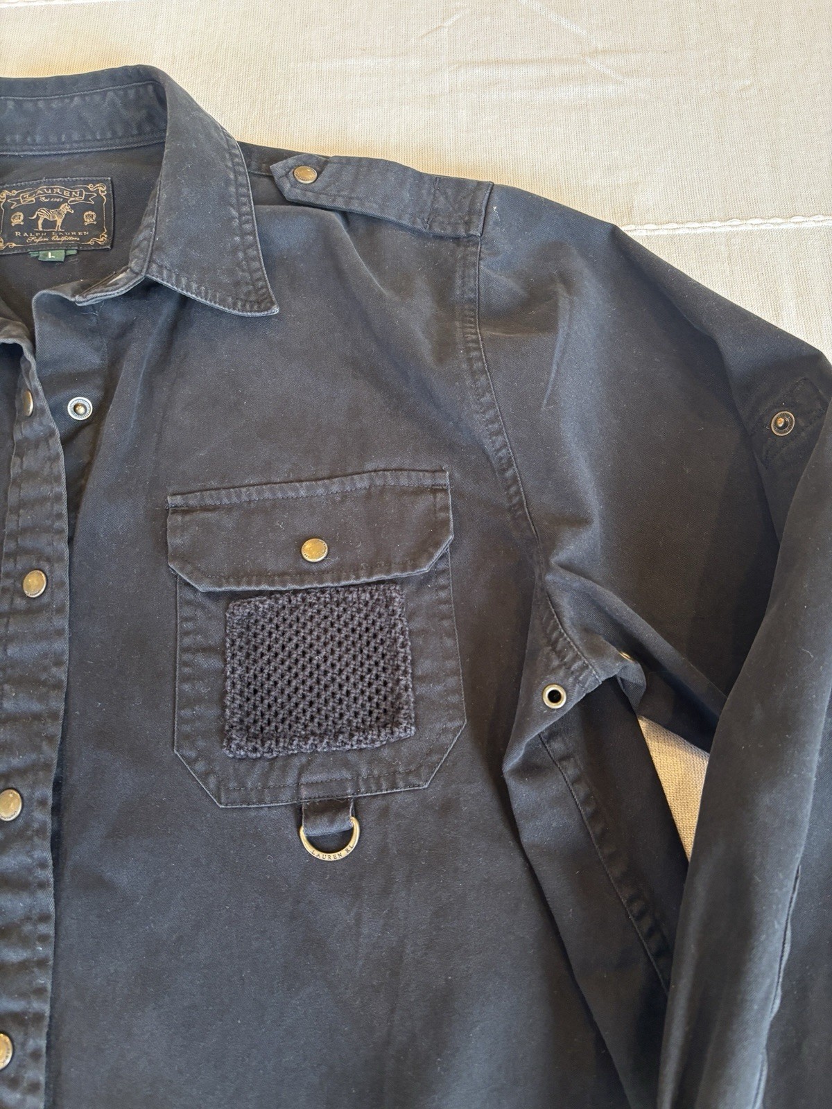 Vintage Ralph Lauren Safari Shirt L Black Gorpcore Field Tactical Combat Utility