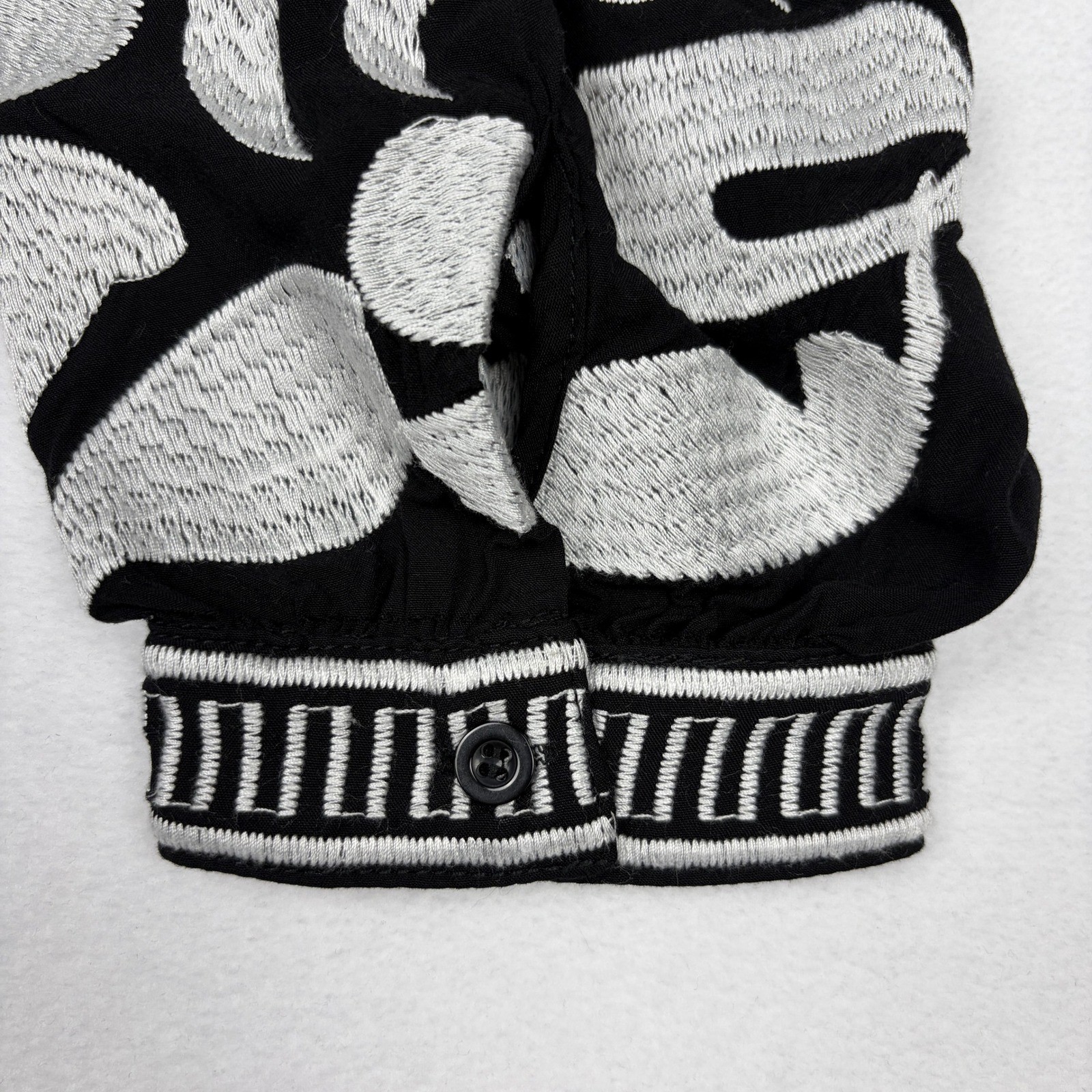 Layers Clothing Womens XL Black White Embroidered Floral Peasant Blouse Top