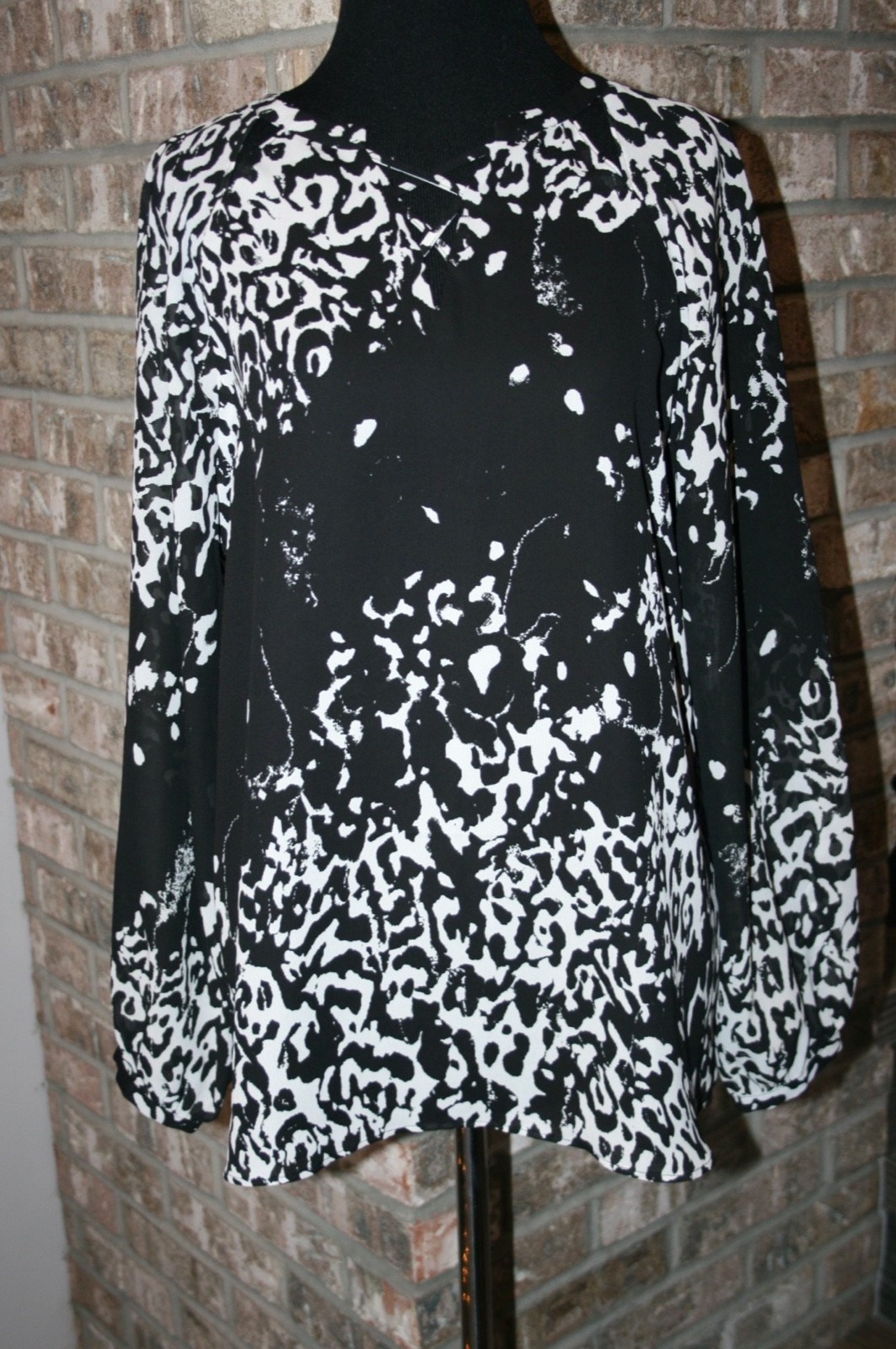 Laurie Felt Womens Black White Long Sleeve Partially Lined Blouse SZ S