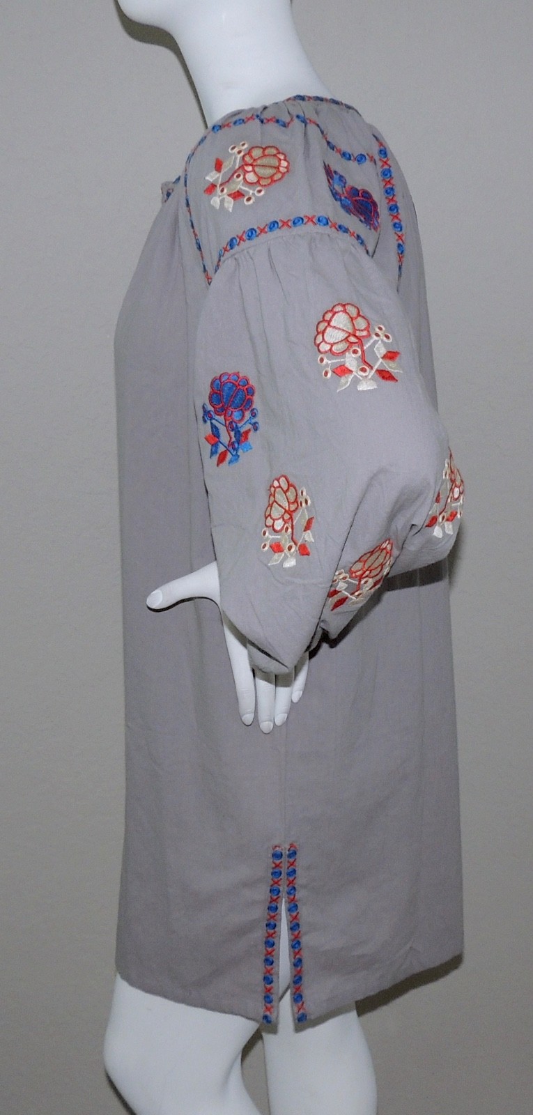 Velzera Boho Embroidered Floral V-Neck Tunic Dress Grey Plus 1XL 2XL 3XL – New!