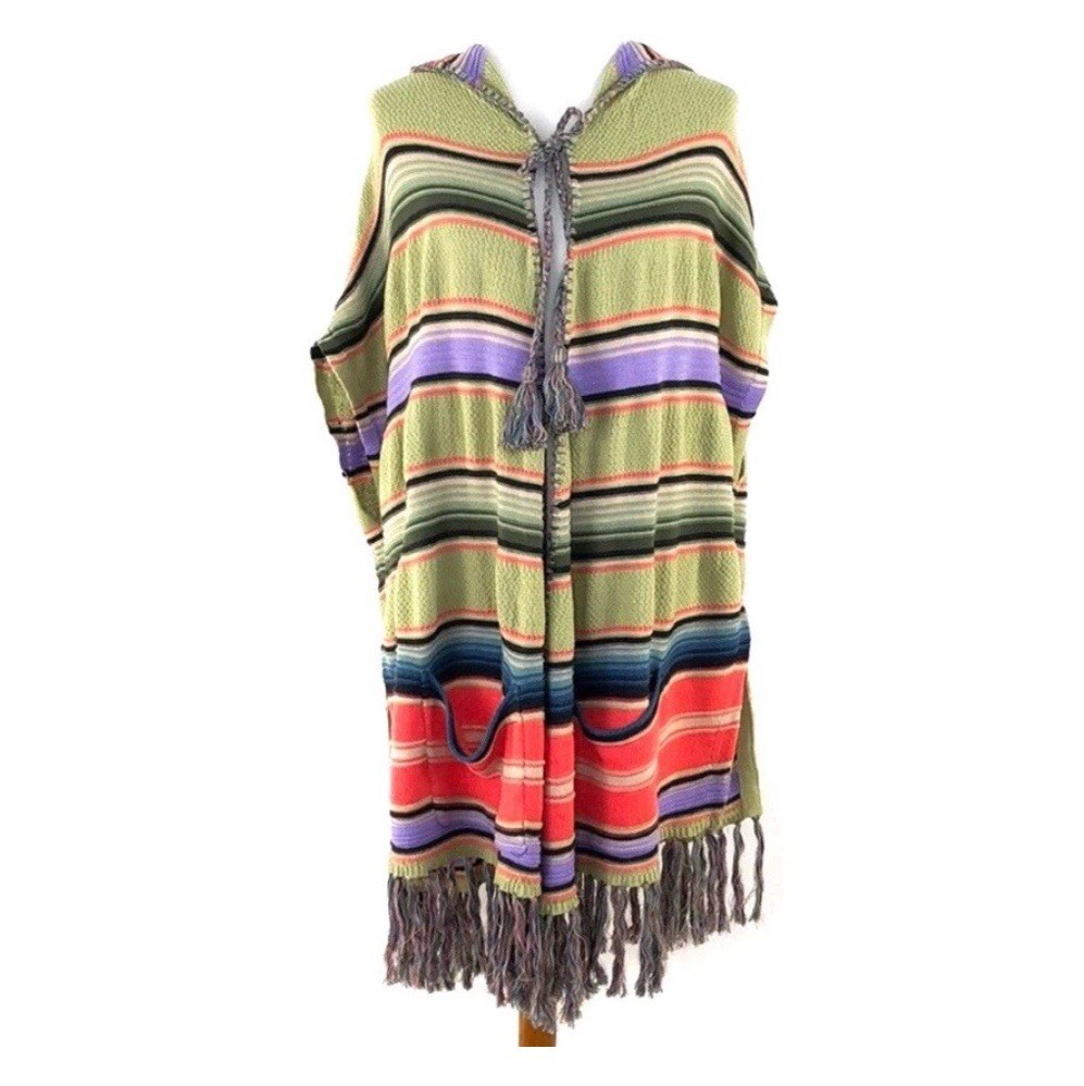 Women’s Green Anthropologie Moth “Calexico” Fringe Poncho Cardigan Size XS/S NWT