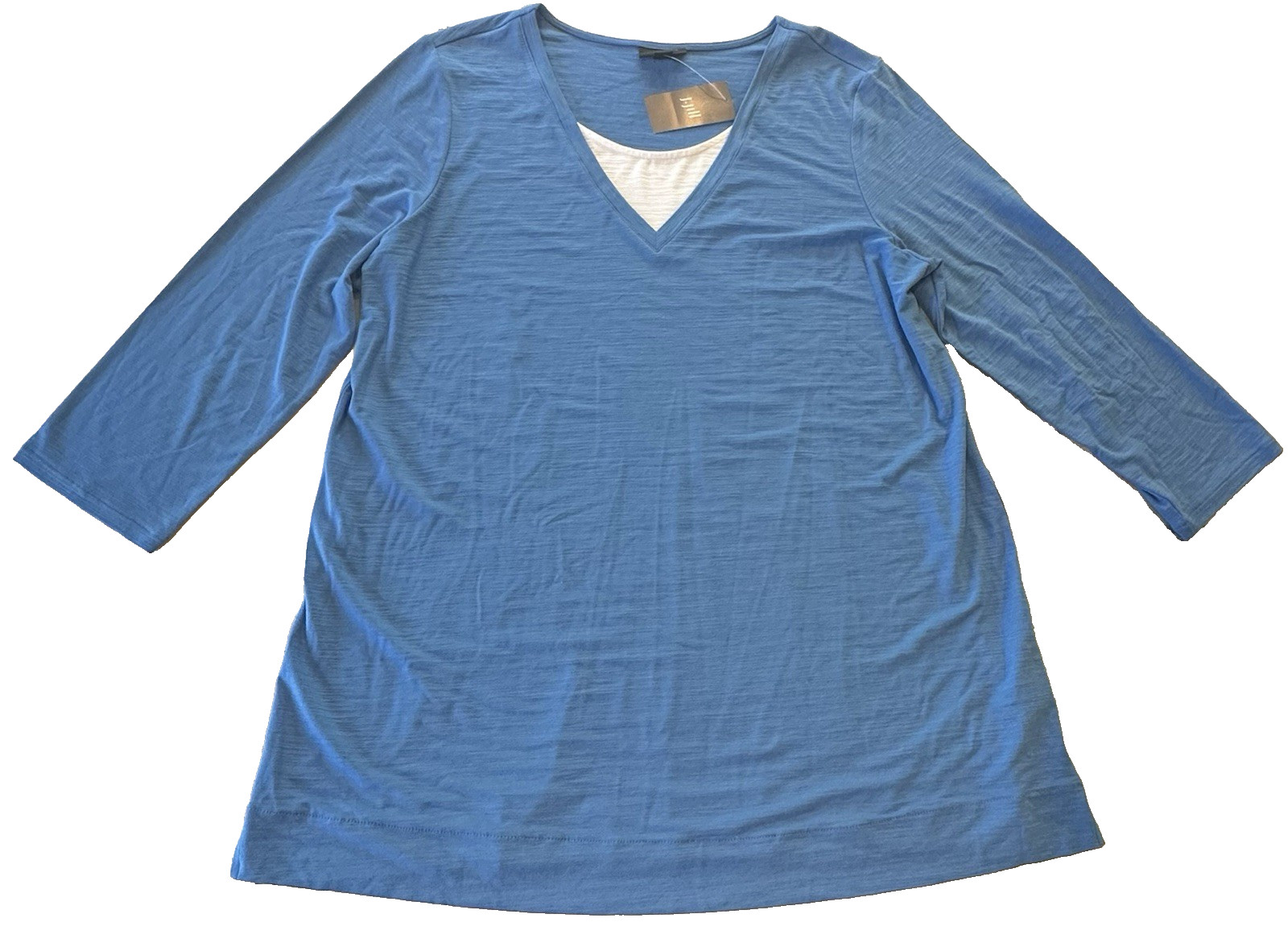 J. Jill Wearever Collection V-Neck Tunic Top Blue Medium NWT 3/4 Sleeve