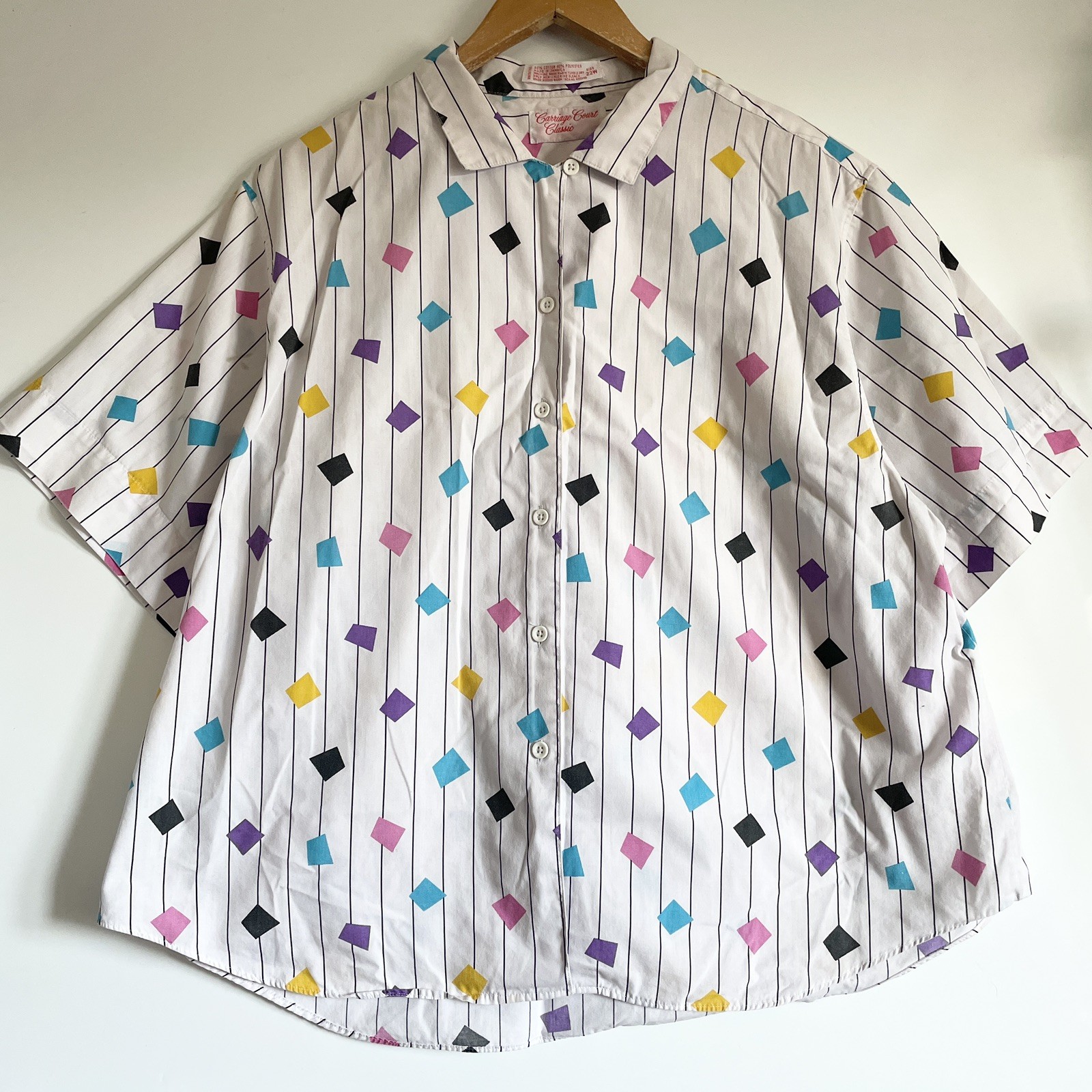 Vintage 80s Patterned Shirt 25” Pit To Pit Geometric Short Sleeved