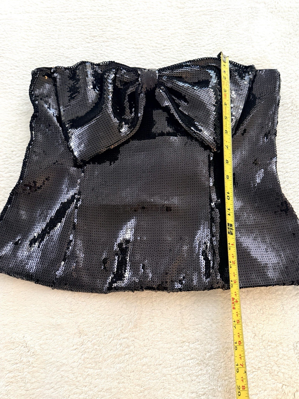 White House Black Market Sequin Corset Top Bow Strap Black NWOT Size 6