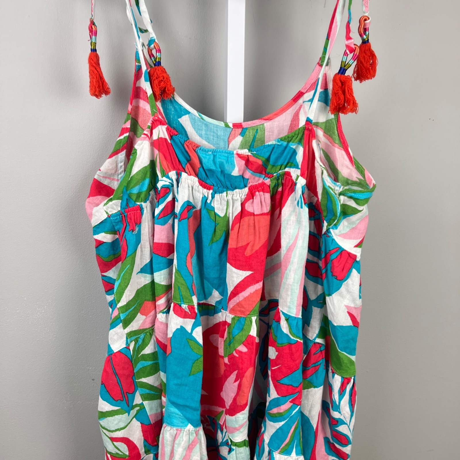 C&C California Linen Blend Tank Swing Top Womens M Resort Shoulder Tie Tassel