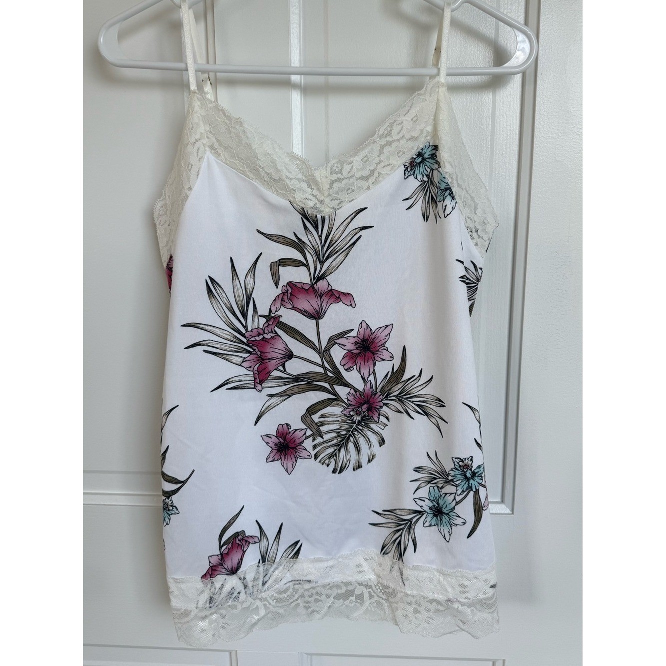 WHBM Floral Lace Trim Cami Tank Top White House Black Market Medium