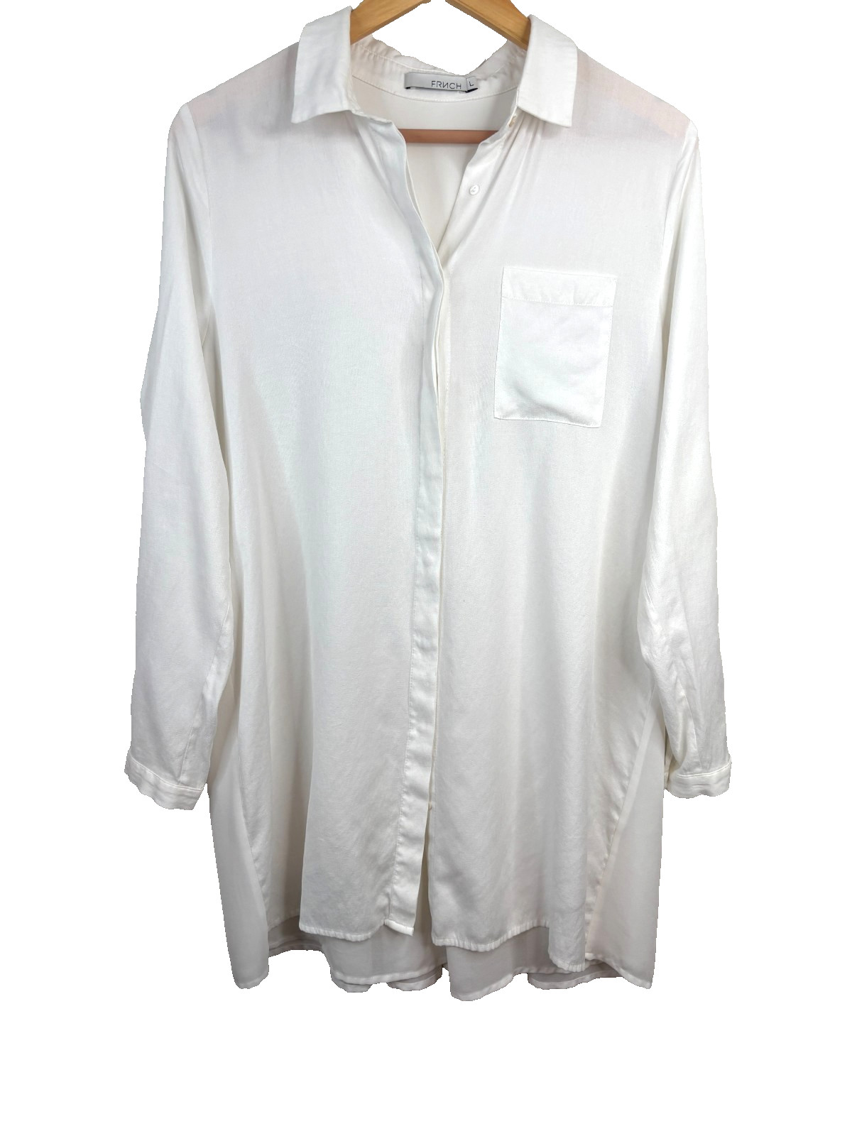 FRNCH Paris White Oversized Tunic L Button Down Long Sleeve High Low Minimalist