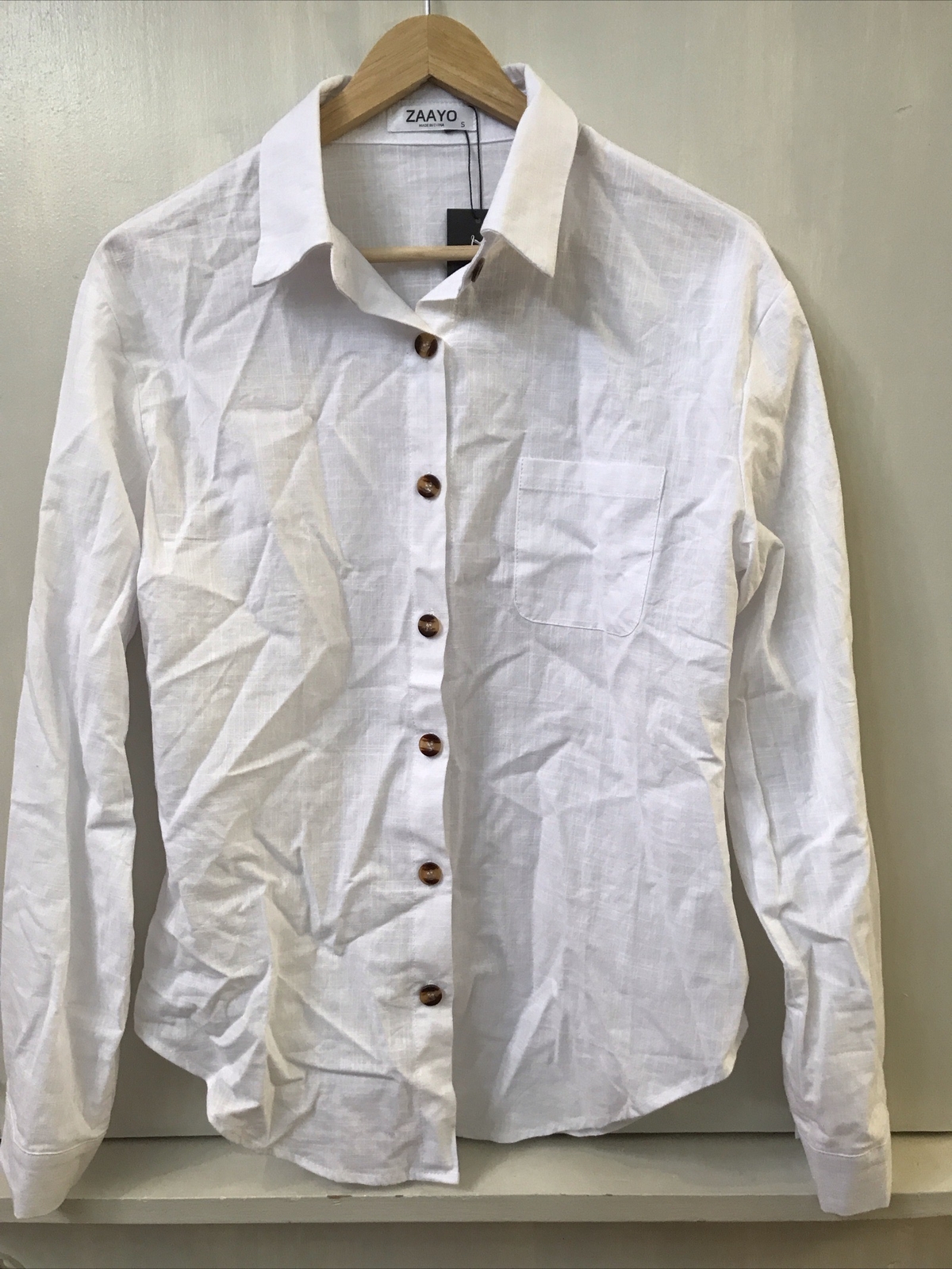 ZAAYO Women’s White Cotton Button Down Shirt Long/Roll Up Sleeve Size S NWT