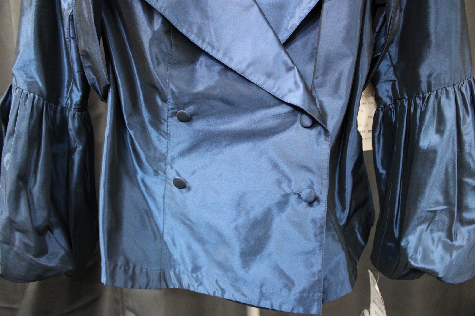 Rickie Freeman Teri Jon Blue Silk Bell Sleeve Blouse