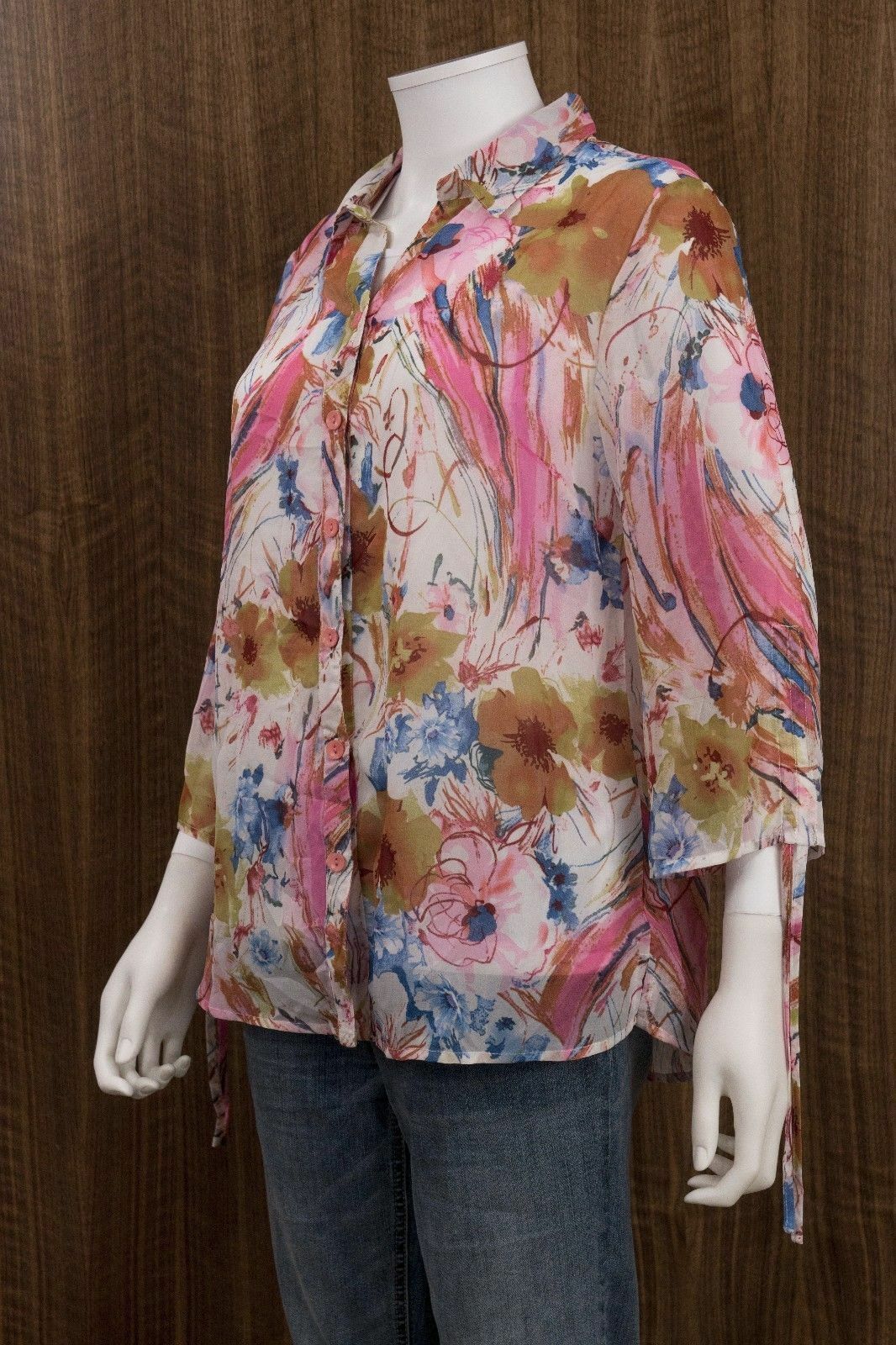 SALON STUDIO Size M 2pc Floral Button Down Sheer Blouse Tank Top