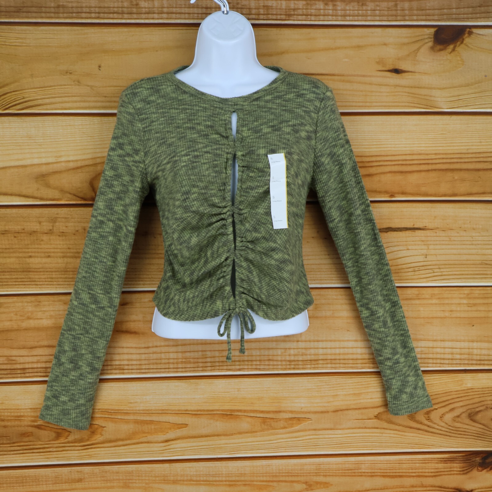Wild Fable Long Sleeve Shirt Womens Size S Green Heathered Cut-Outs Stretch NEW