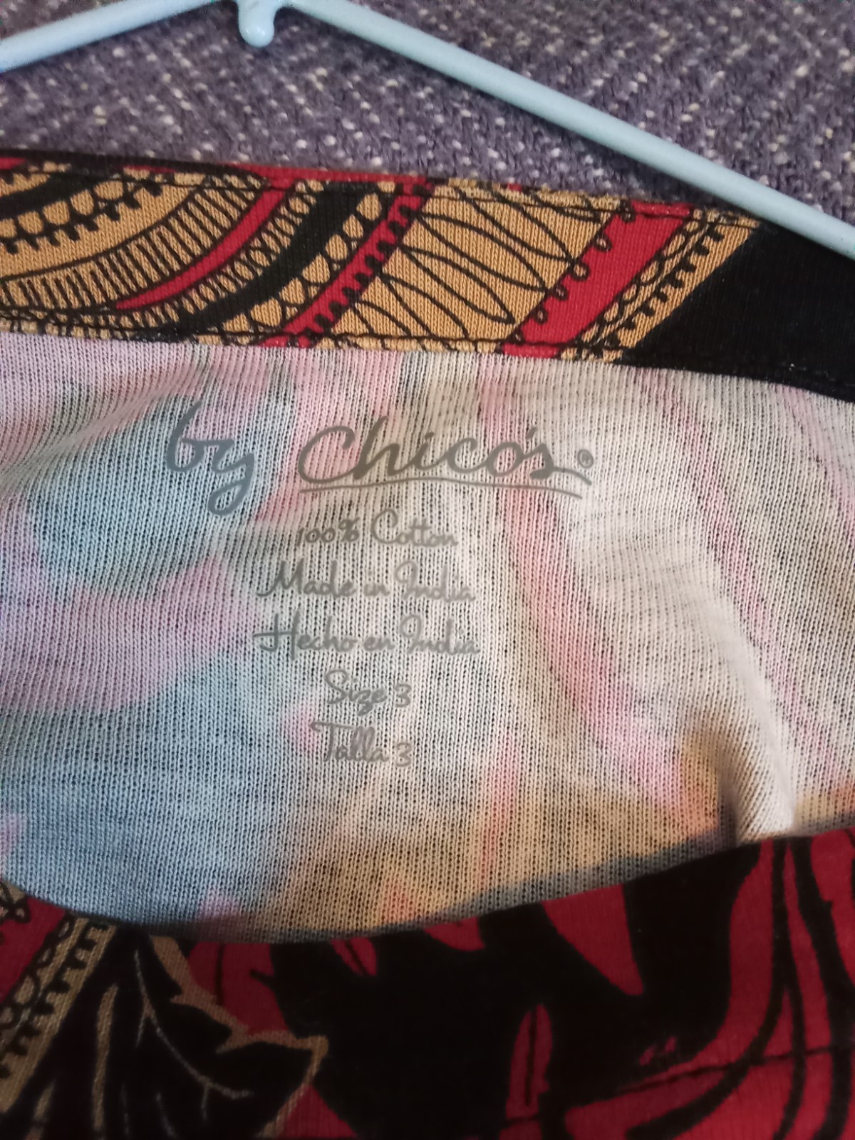 Chico’s Women’s Size 3 Paisley Knit Top Ruffle Scoop Neck Pullover Stretch