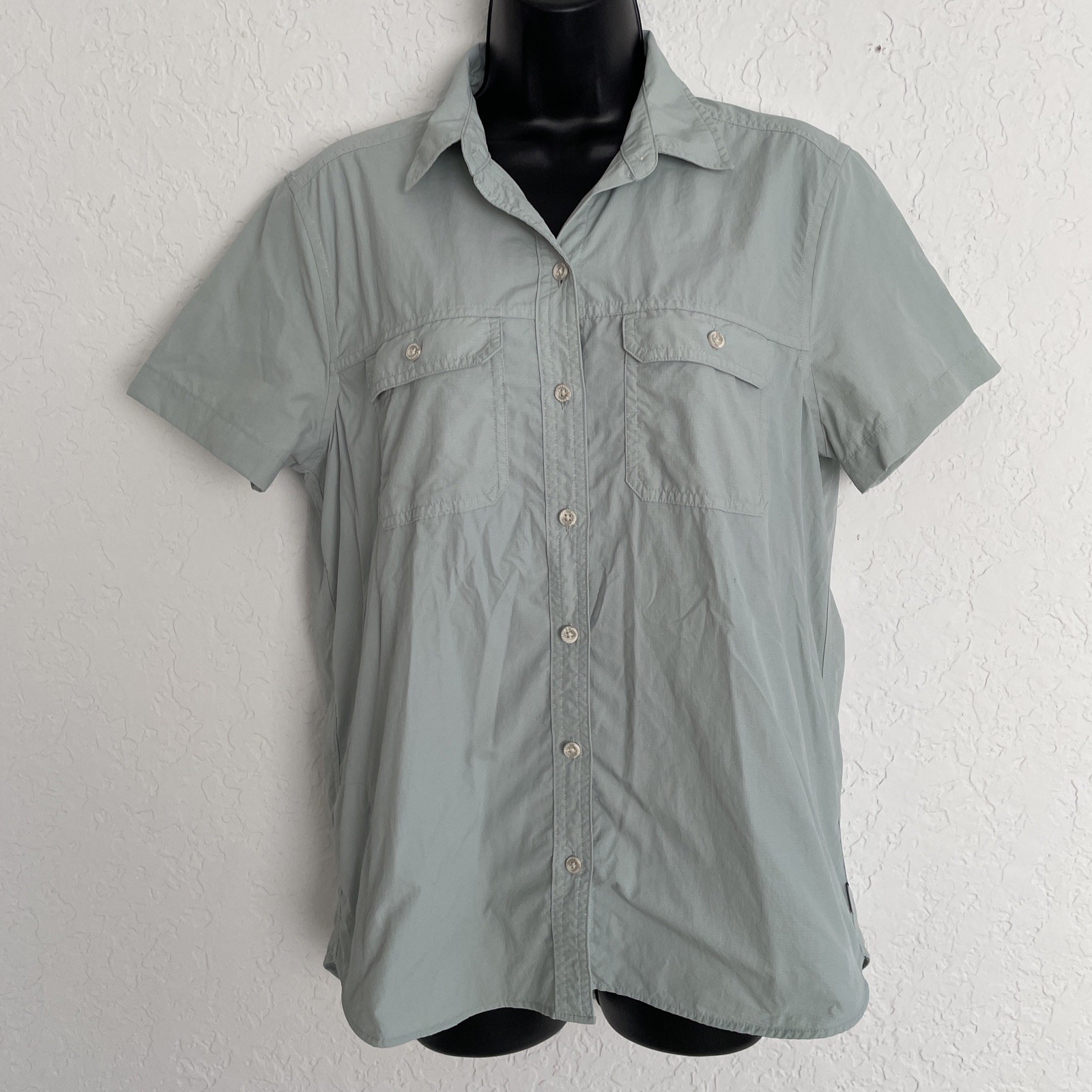 EDDIE BAUER Top Shirt Button Up Sporty Outdoor Hiking Camping Nylon Mesh TAll M